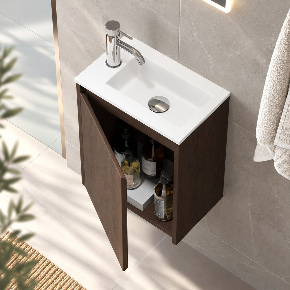 Bathroom furniture package with cabinet and solid surface washbasin - 40x25x53.4 cm - walnut - Como - MASTERSTORE - 8595677192988 - Vanity Units - 09-040-11-84-02 - 8595677192988