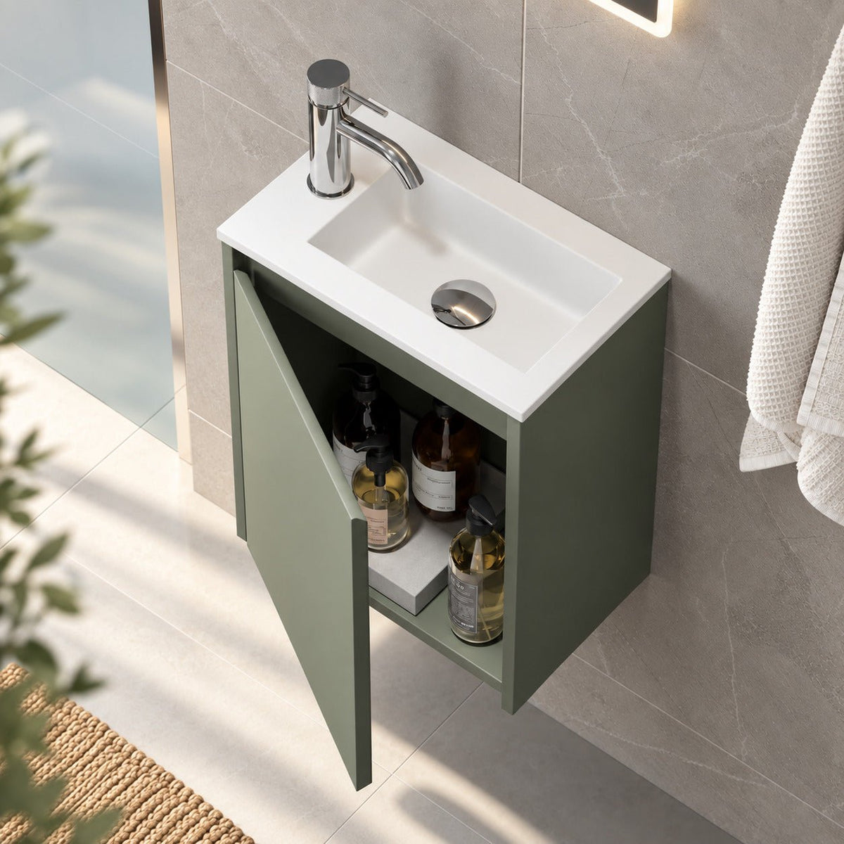 Bathroom furniture package with cabinet and solid surface washbasin - 40x25x53.4 cm - dusty green - Como - MASTERSTORE - 8595677192964 - Vanity Units - 09-040-11-88-02 - 8595677192964