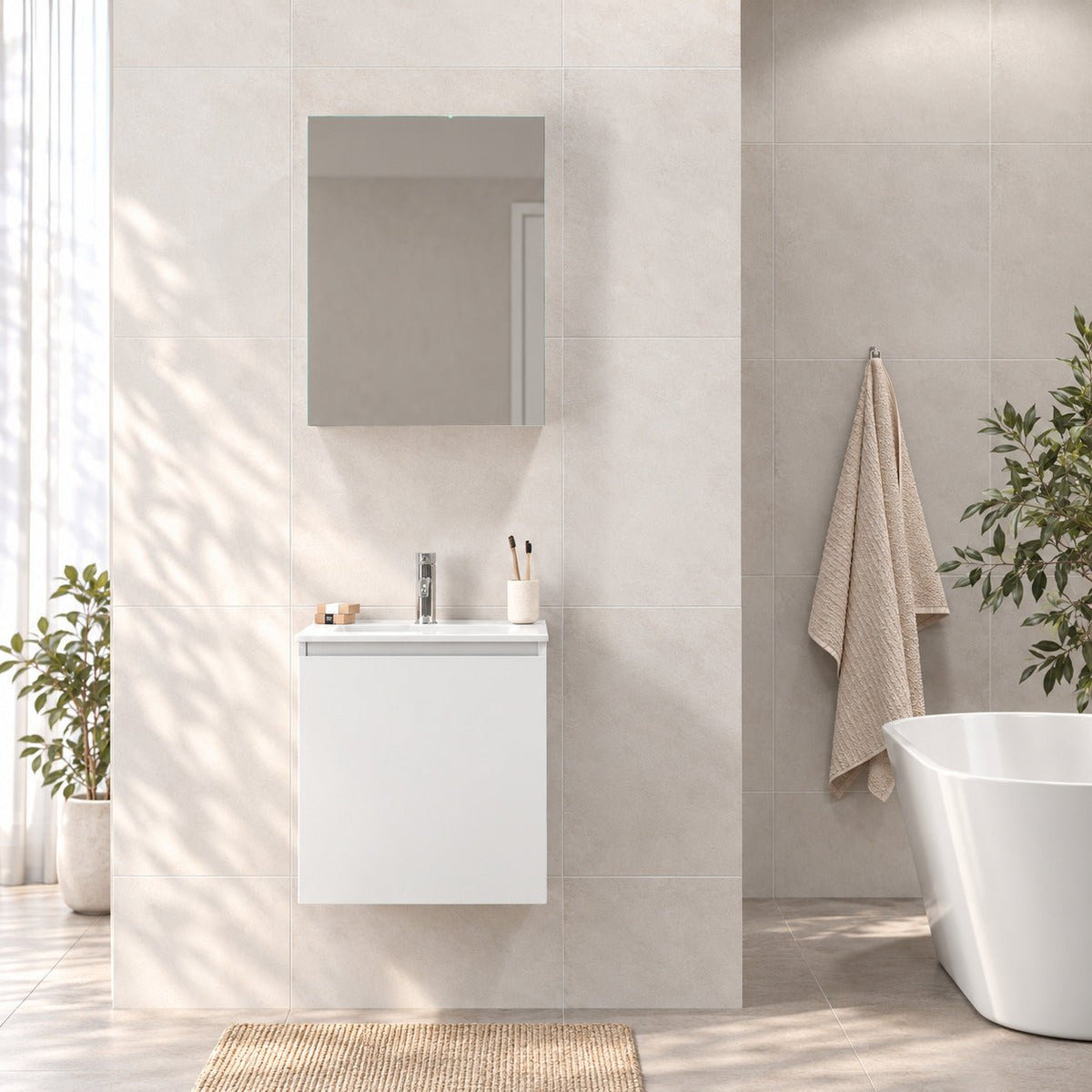 Bathroom furniture package with cabinet and ceramic washbasin - 51x41x55 cm - matt white - Kenwood - MASTERSTORE - 8595677177190 - Vanity Units - 09-050-63-01-01 - 8595677177190
