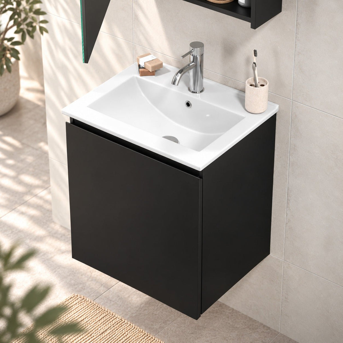 Bathroom furniture package with cabinet and ceramic washbasin - 51x41x55 cm - matt black - Kenwood - MASTERSTORE - 8595677177206 - Vanity Units - 09-050-63-02-01 - 8595677177206