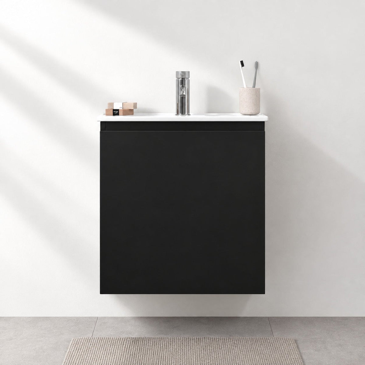 Bathroom furniture package with cabinet and ceramic washbasin - 51x41x55 cm - matt black - Kenwood - MASTERSTORE - 8595677177206 - Vanity Units - 09-050-63-02-01 - 8595677177206