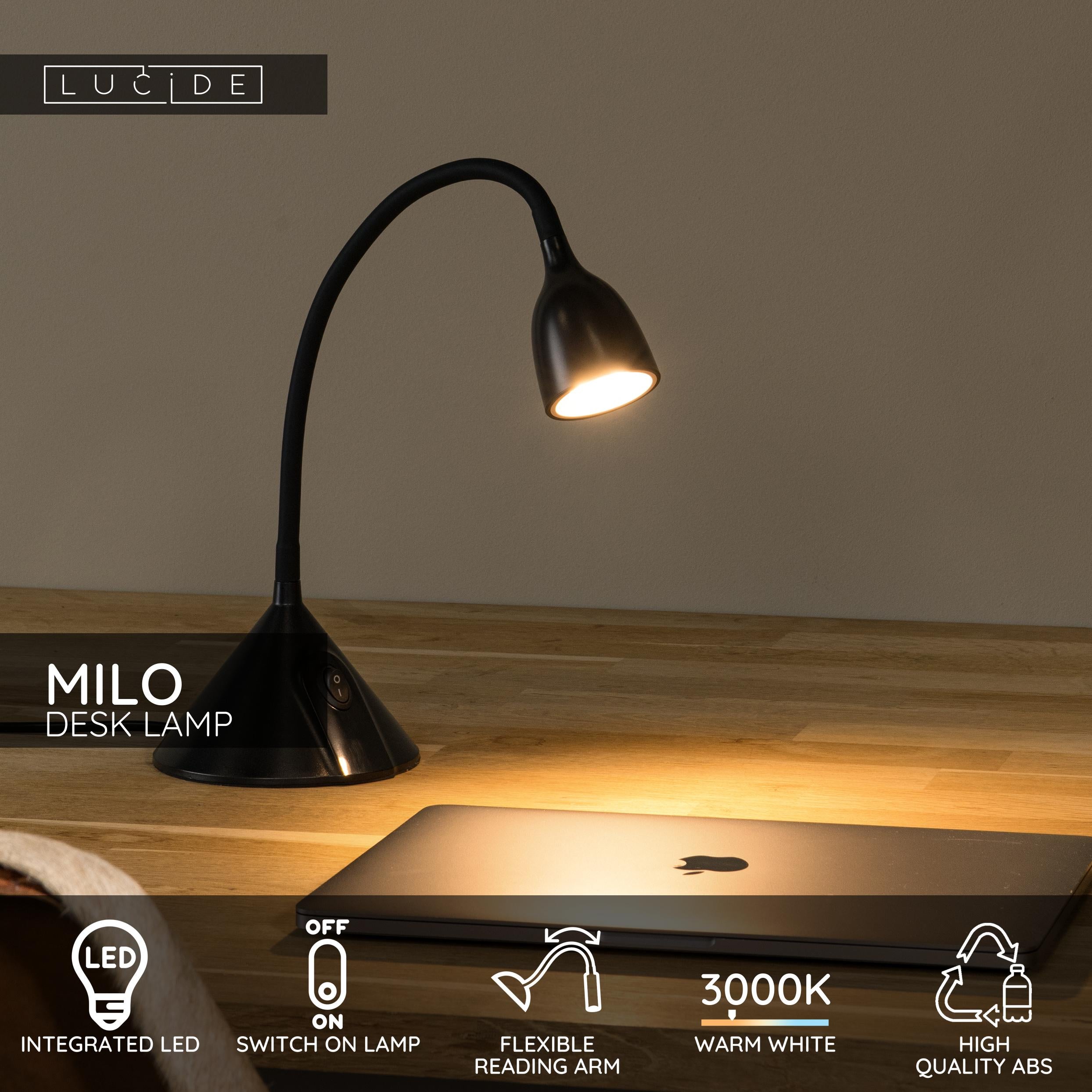 Milo, Skrivbordslampa, Svart - 12,8 cm