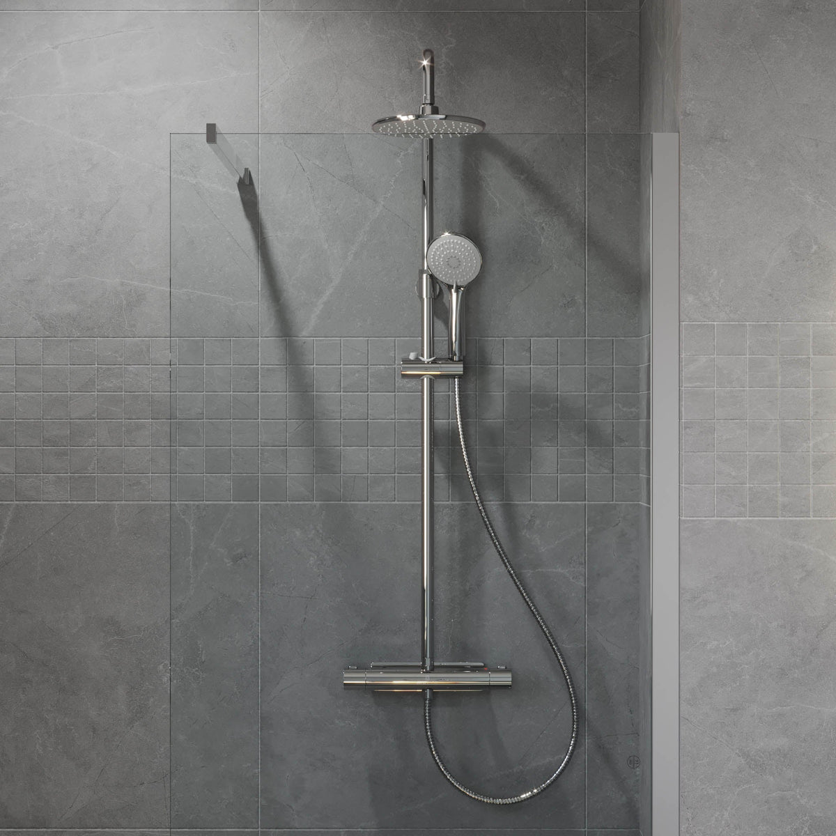 Shower system with thermostatic mixer 160mm C/C - Ø200 mm overhead shower, hand shower - chrome - Holly - MASTERSTORE - 8595677189513 - Showersystems - 31-160-17-60-02 - 8595677189513