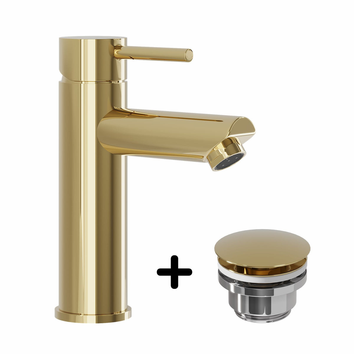 Basin Mixer & Rødby Waste Set – 14.5 cm – Polished Brass – Ringsted - MASTERSTORE - 8595677159707 - Washbasin Mixers - 48-017-03-64-02 - 8595677159707
