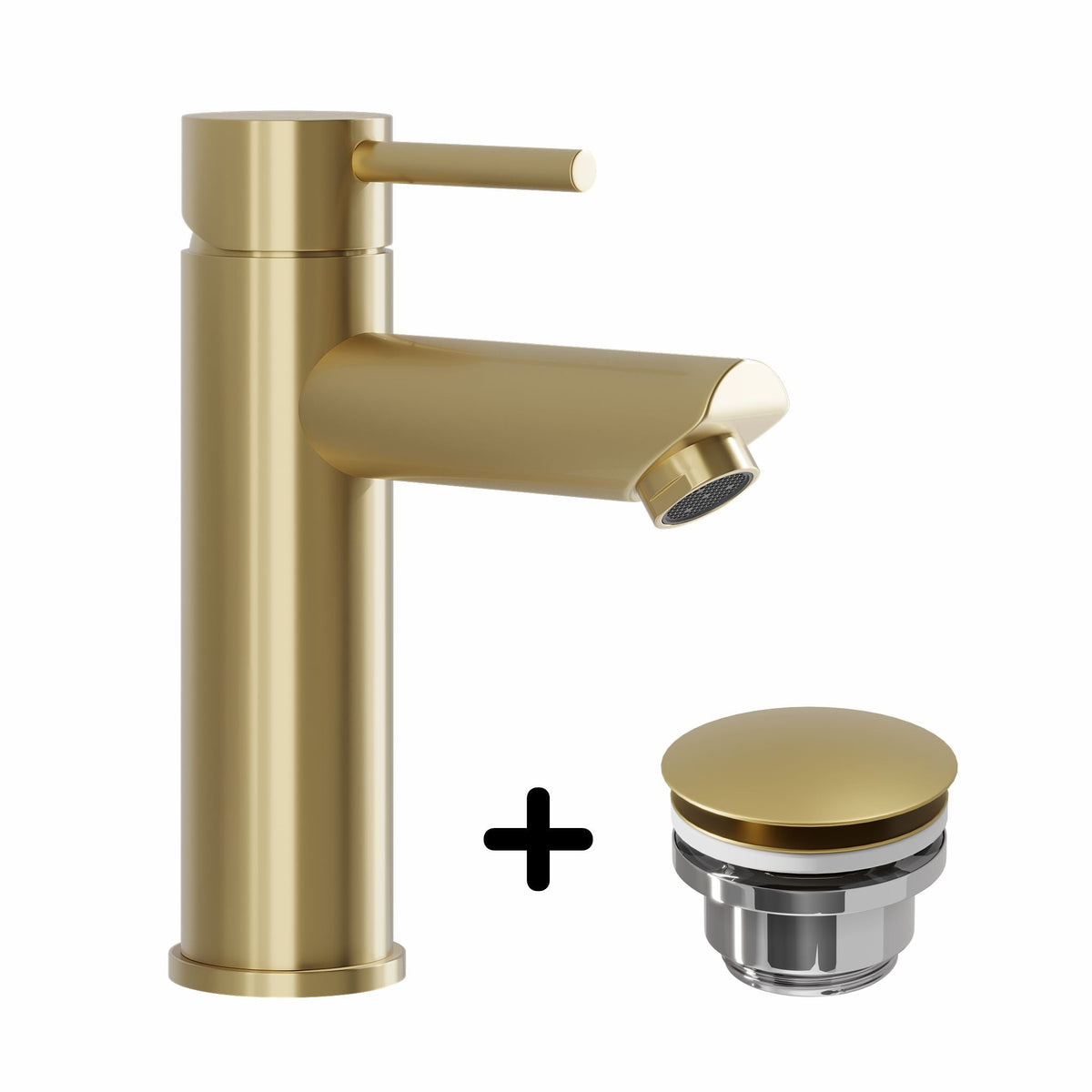 Basin Mixer & Rødby Waste Set – 14.5 cm – Brushed Brass – Ringsted - MASTERSTORE - 8595677159714 - Washbasin Mixers - 48-017-03-70-02 - 8595677159714