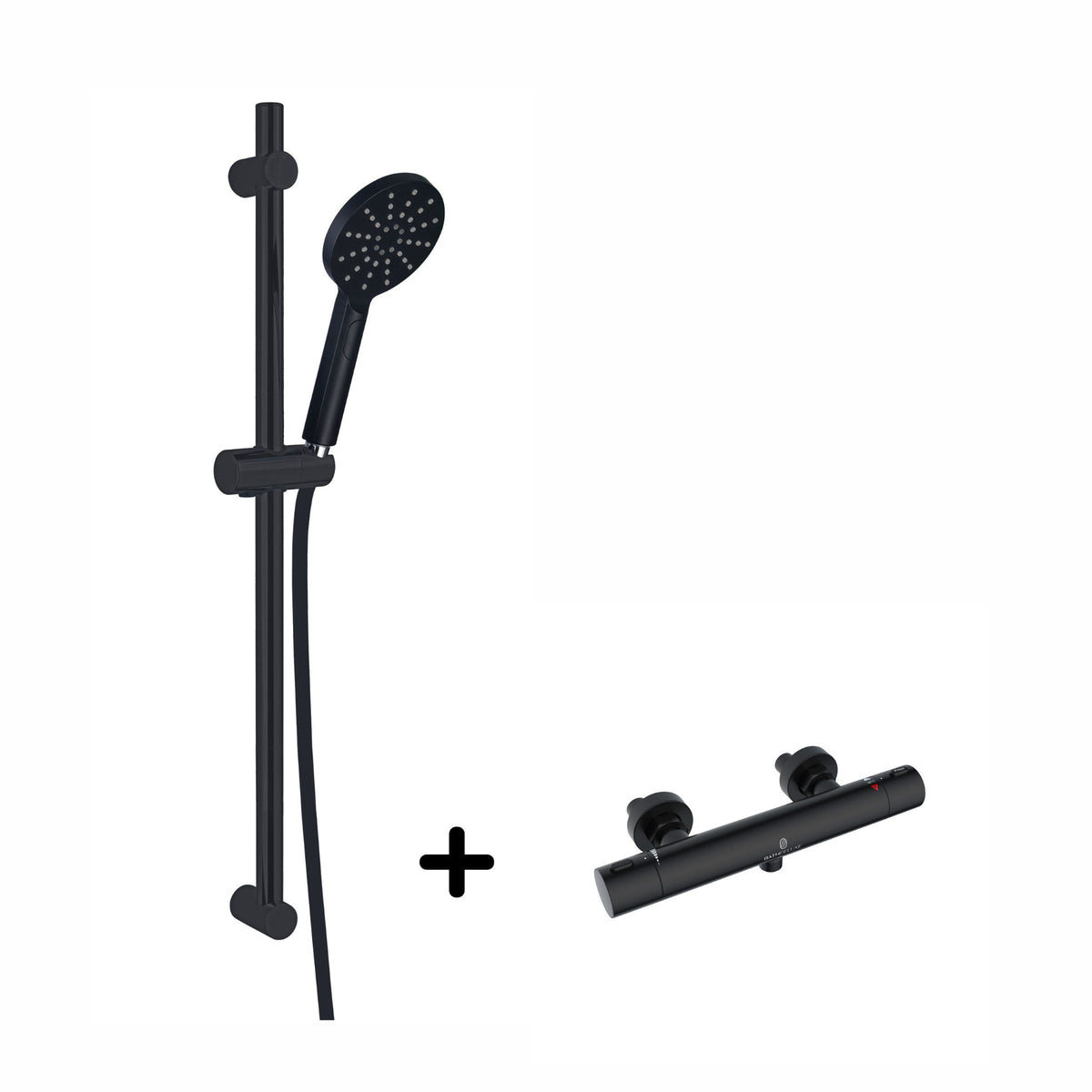 Duschset med termostatblandare och 3-funktions handdusch - 150 mm c/c - matt svart - Holly/Dragør