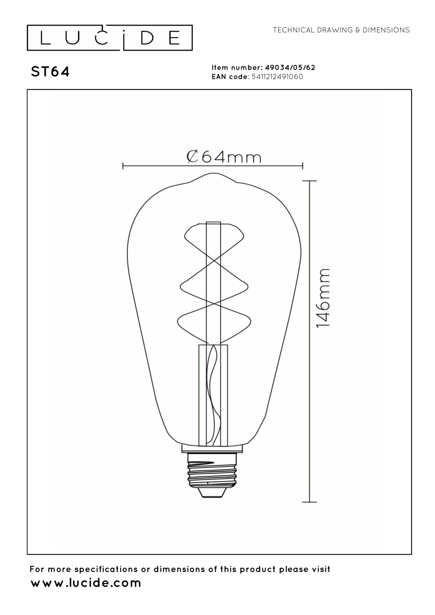 St64, Filament bulb, Amber - 6,4 cm - MASTERSTORE - 5411212491060 - Light Bulbs - 49034/05/62 - 5411212491060
