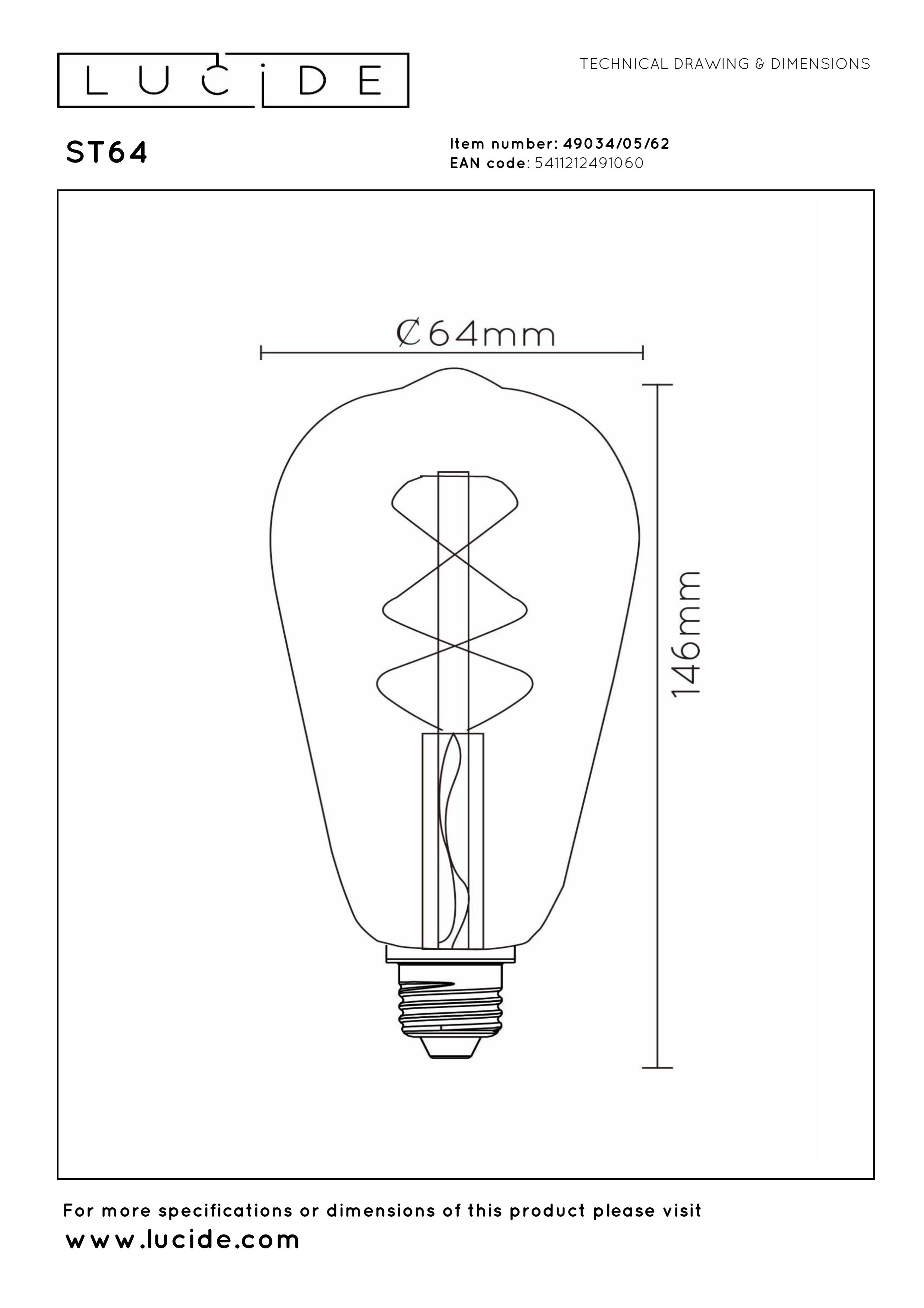 St64, glödtrådslampa, bärnstensfärgad - 6,4 cm