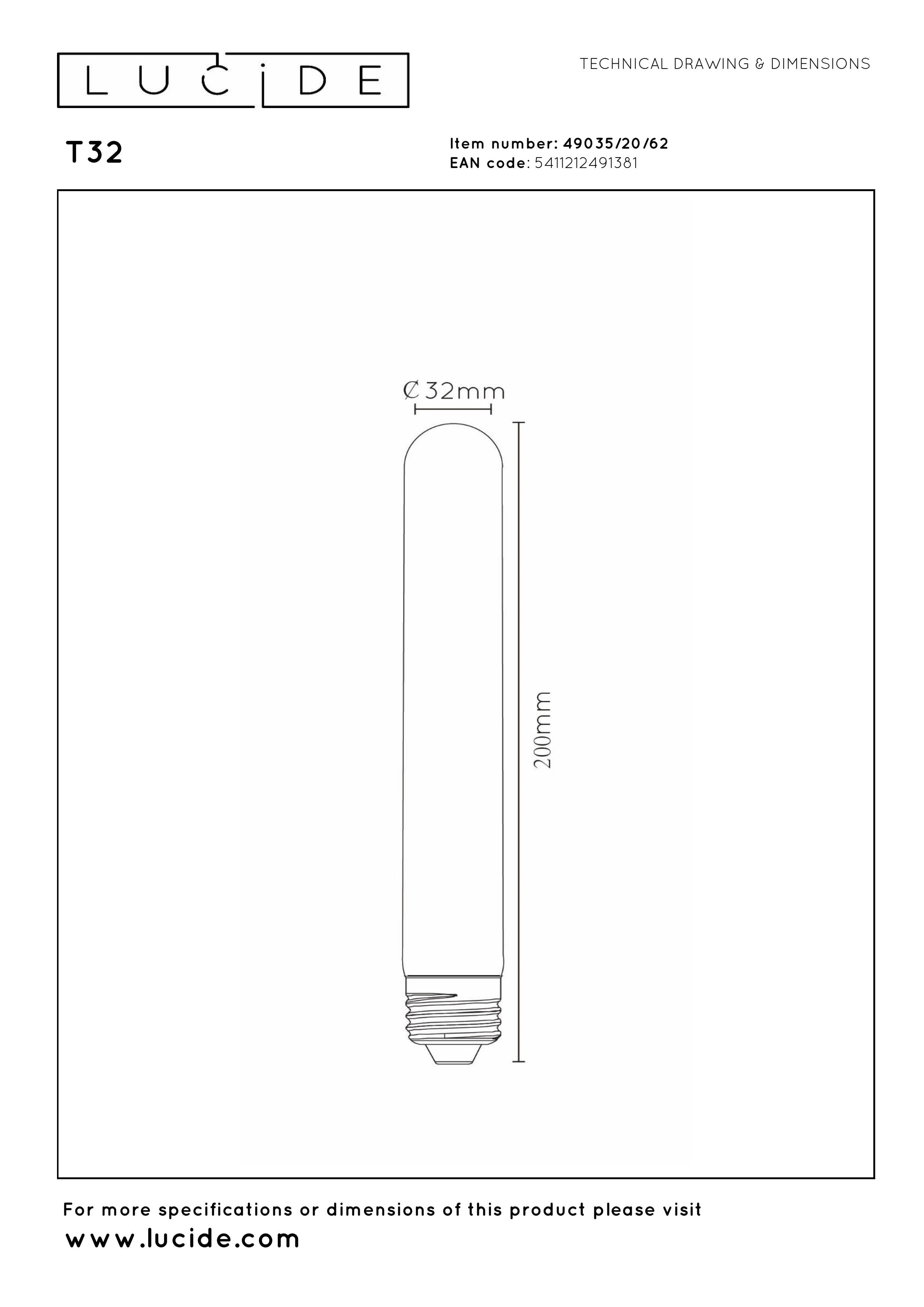 T32, filamentlampa, bärnstensfärgad - 3,2 cm