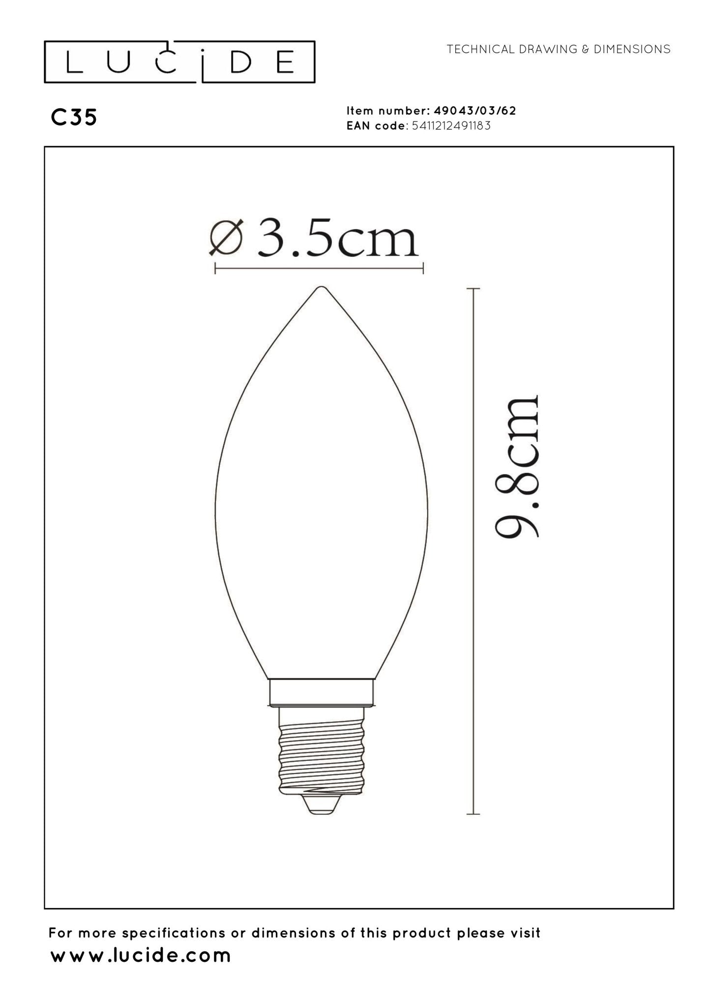 C35, Filament bulb, Amber - 3,5 cm - MASTERSTORE - 5411212491183 - Light Bulbs - 49043/03/62 - 5411212491183