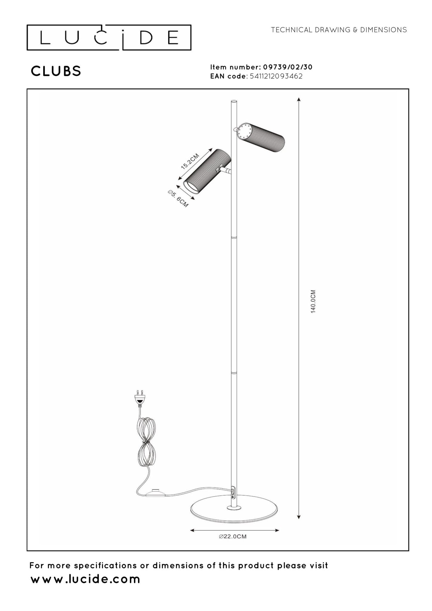 Clubs, golvlampa, svart - 22 cm - Golvlampor - Clubs, golvlampa, svart - 22 cm - 