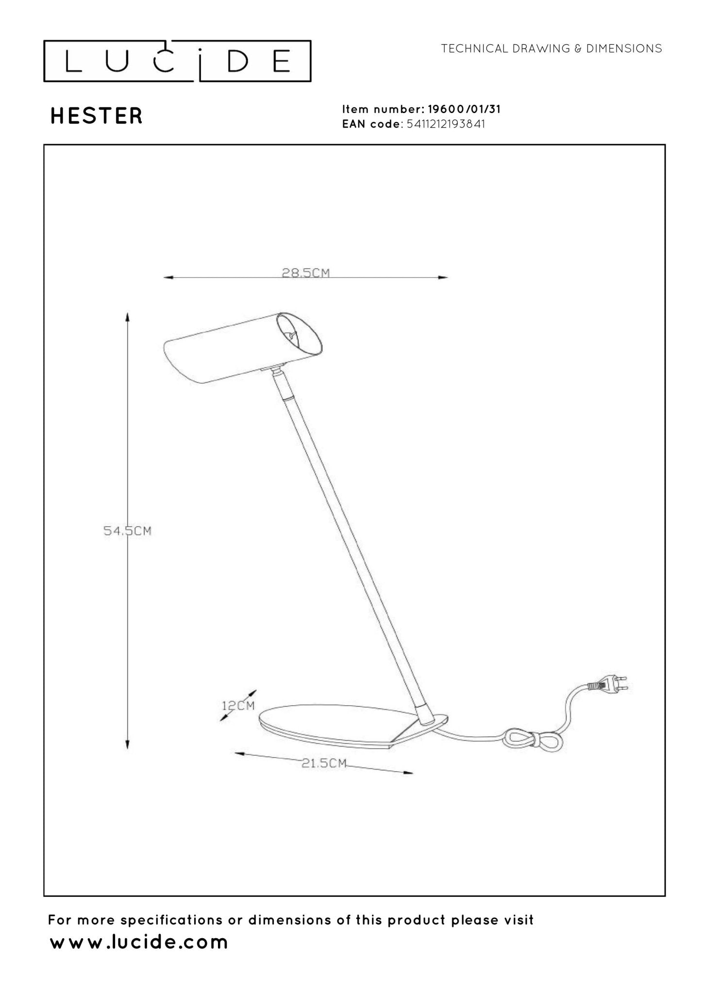 Hester, skrivbordslampa, Vit - 21,5 cm - Bordslampor - Hester, skrivbordslampa, Vit - 21,5 cm - 