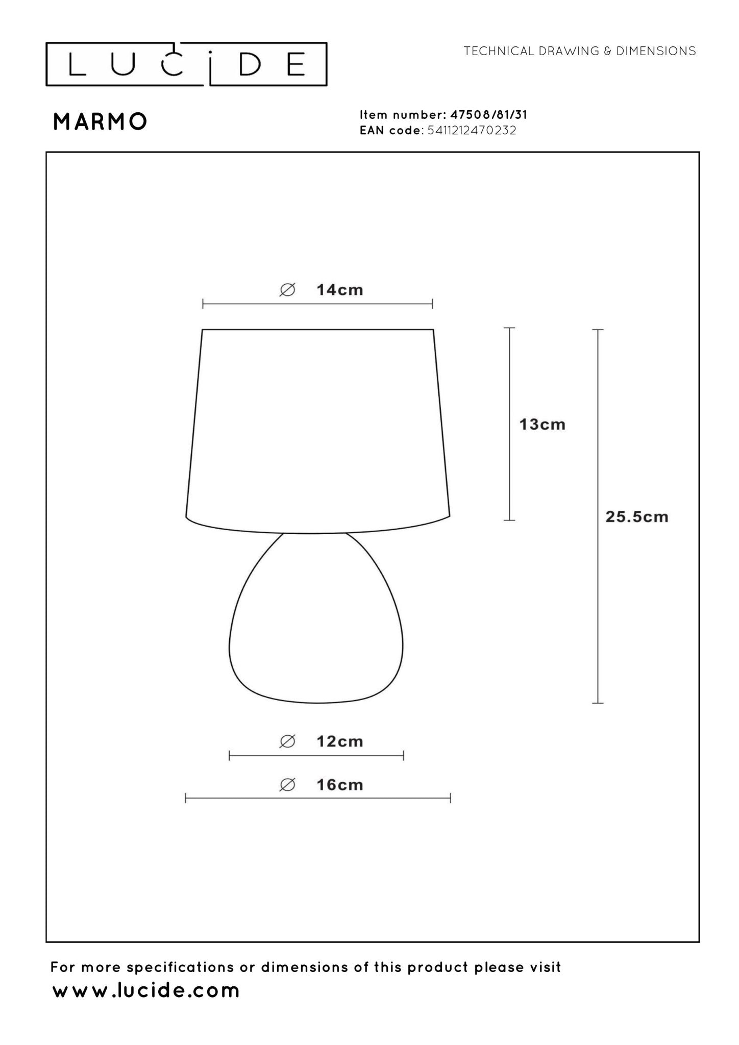 Marmo, bordslampa, vit - 16 cm - Bordslampor - Marmo, bordslampa, vit - 16 cm - 