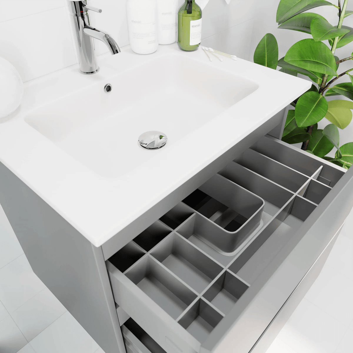 Bathroom Vanity with Classic Integrated Front - 60x46x57 cm - Matt Grey - Ceramic Basin - Saltnes - MASTERSTORE - 8595677170993 - Vanity Units - 73-060-50-03-40 - 8595677170993