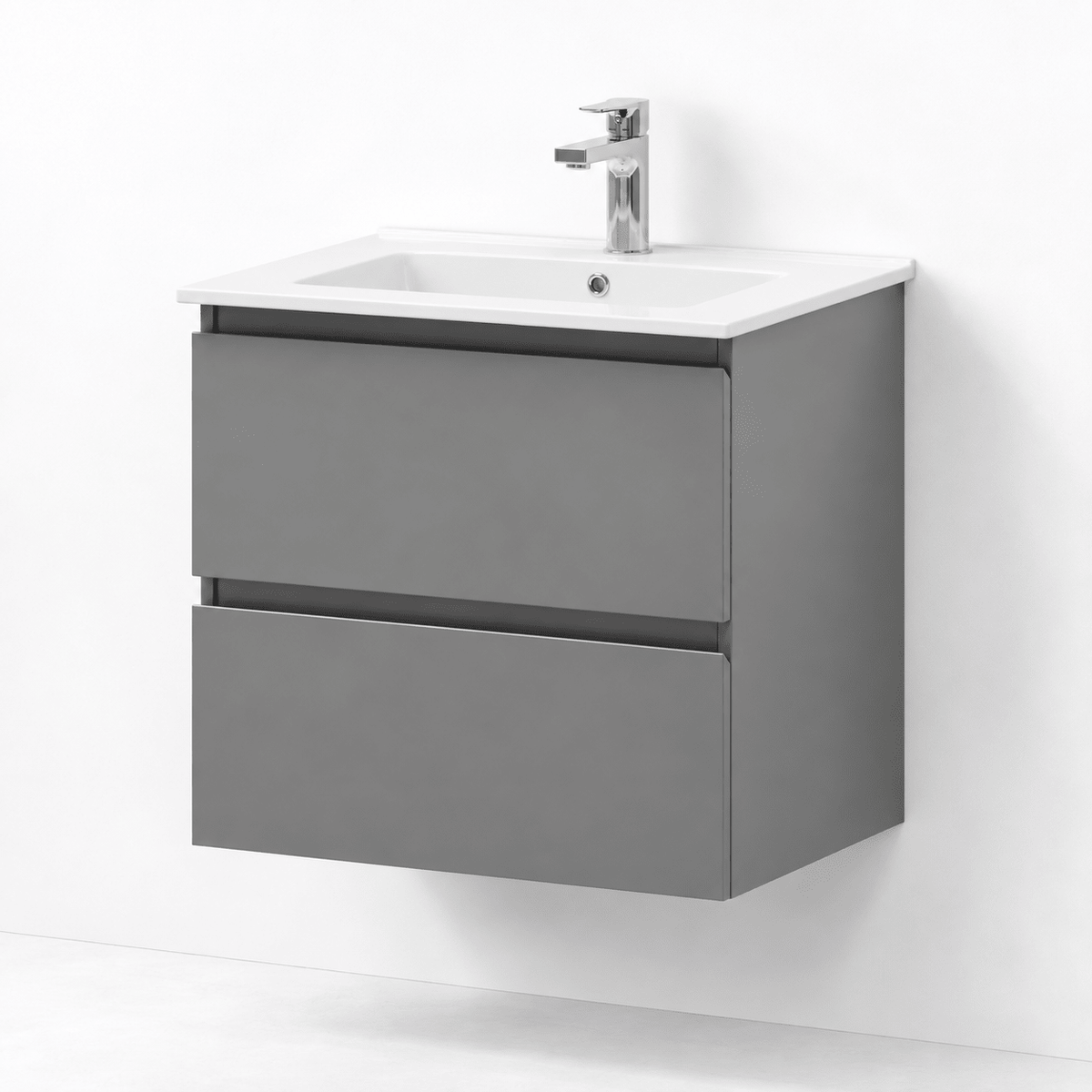 Bathroom Vanity with Classic Integrated Front - 60x46x57 cm - Matt Grey - Ceramic Basin - Saltnes - MASTERSTORE - 8595677170993 - Vanity Units - 73-060-50-03-40 - 8595677170993
