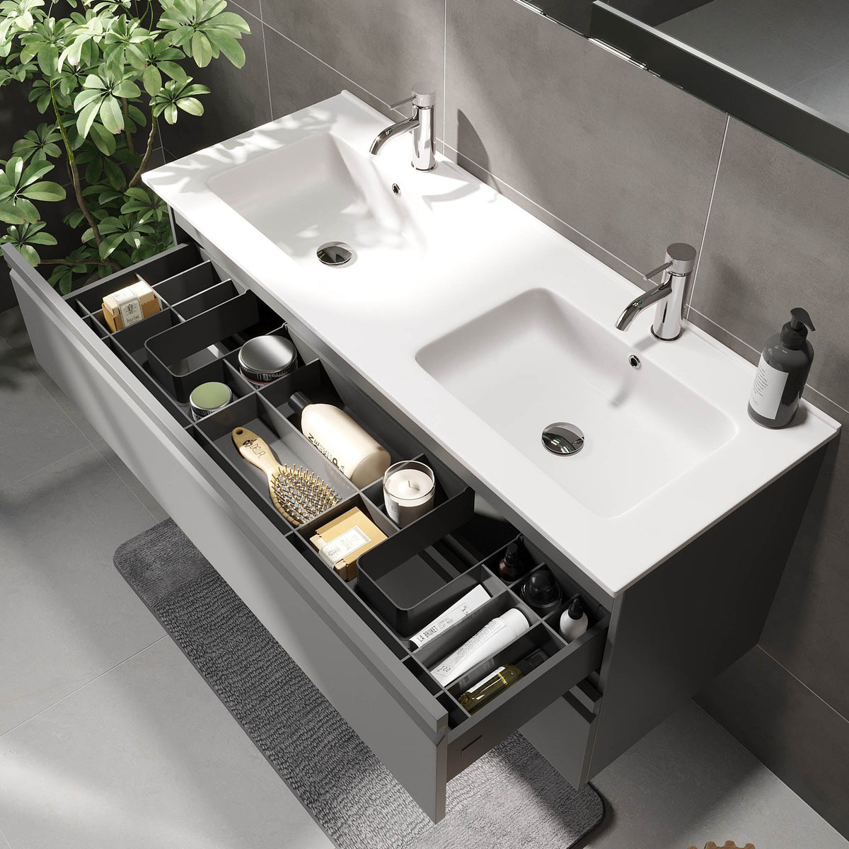 Bathroom Vanity with Modern Integrated Front - 120x46x57 cm - Matt Grey - Ceramic Basin - Klokkarvik - MASTERSTORE - 8595677127539 - Vanity Units - 74-120-01-03-00 - 8595677127539
