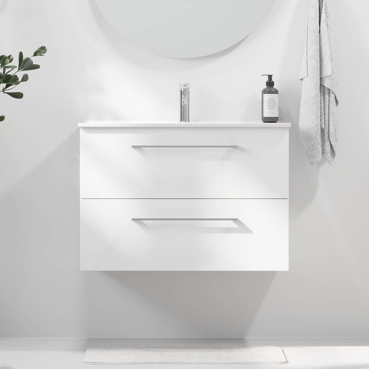 Bathroom vanity with classic fronts - 80x46x57 cm - ceramic washbasin - matte white - Magnor - MASTERSTORE - 8595677171631 - Vanity Units - 75-080-50-01-40 - 8595677171631