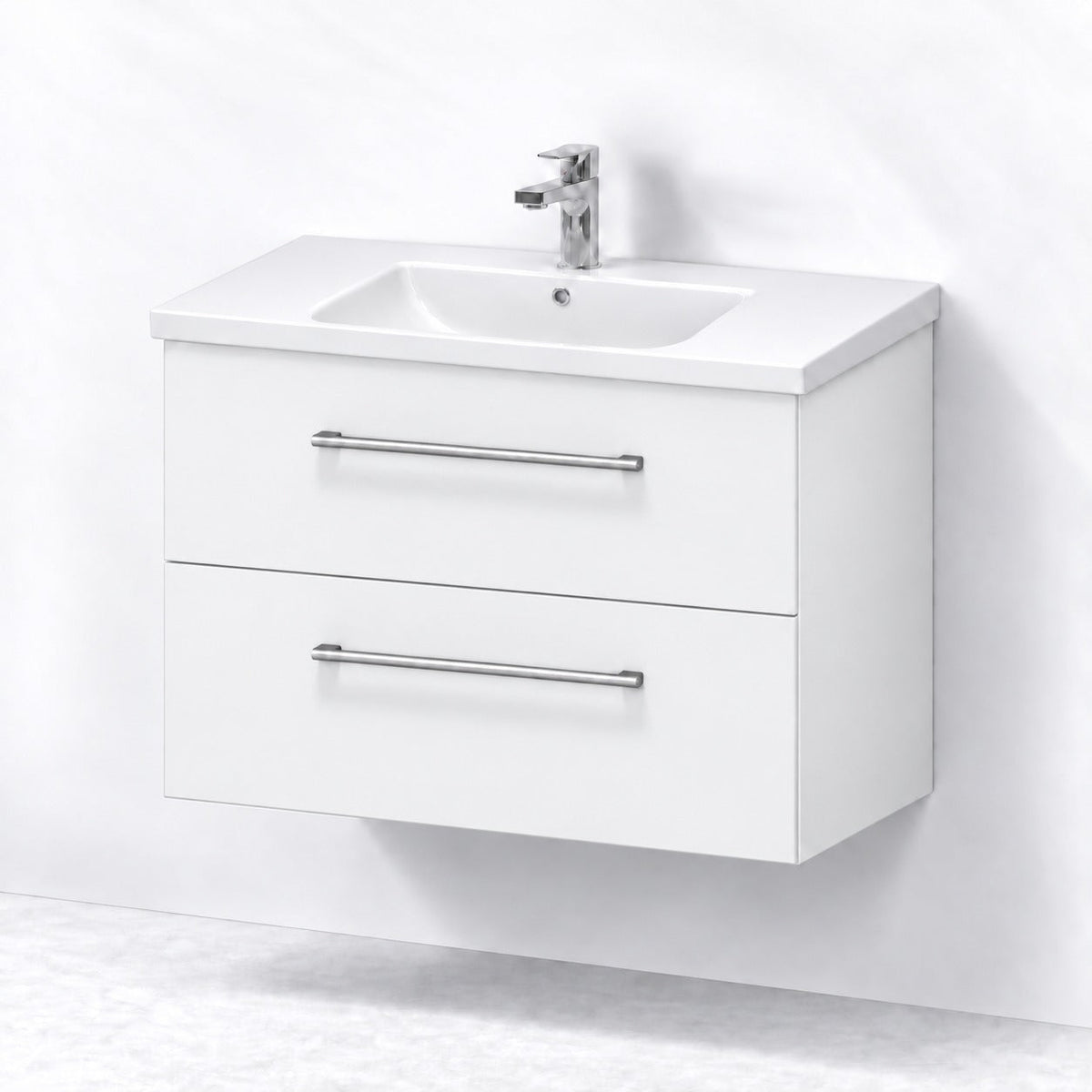 Vanity unit 80 cm in matt white with porcelain basin - Melhus - MASTERSTORE - 8595677172119 - Vanity Units - 75-080-68-01-40 - 8595677172119