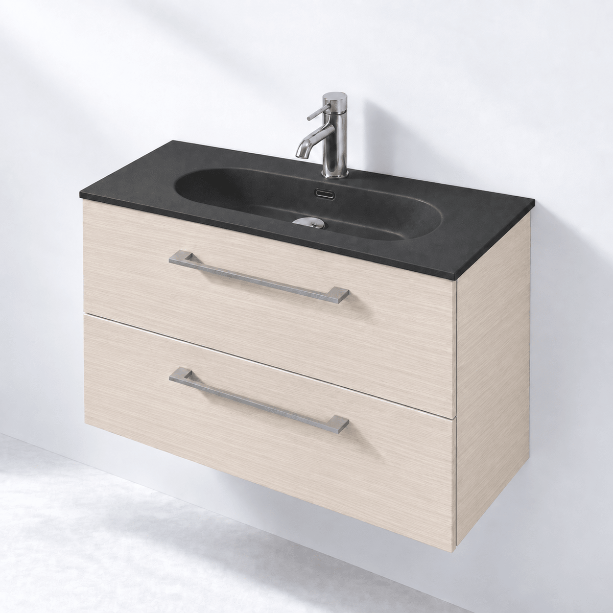 Vanity unit 80 cm in grey wood with black Solid Surface basin - Horten - MASTERSTORE - 8595677190342 - Vanity Units - 75-080-73-33-40 - 8595677190342