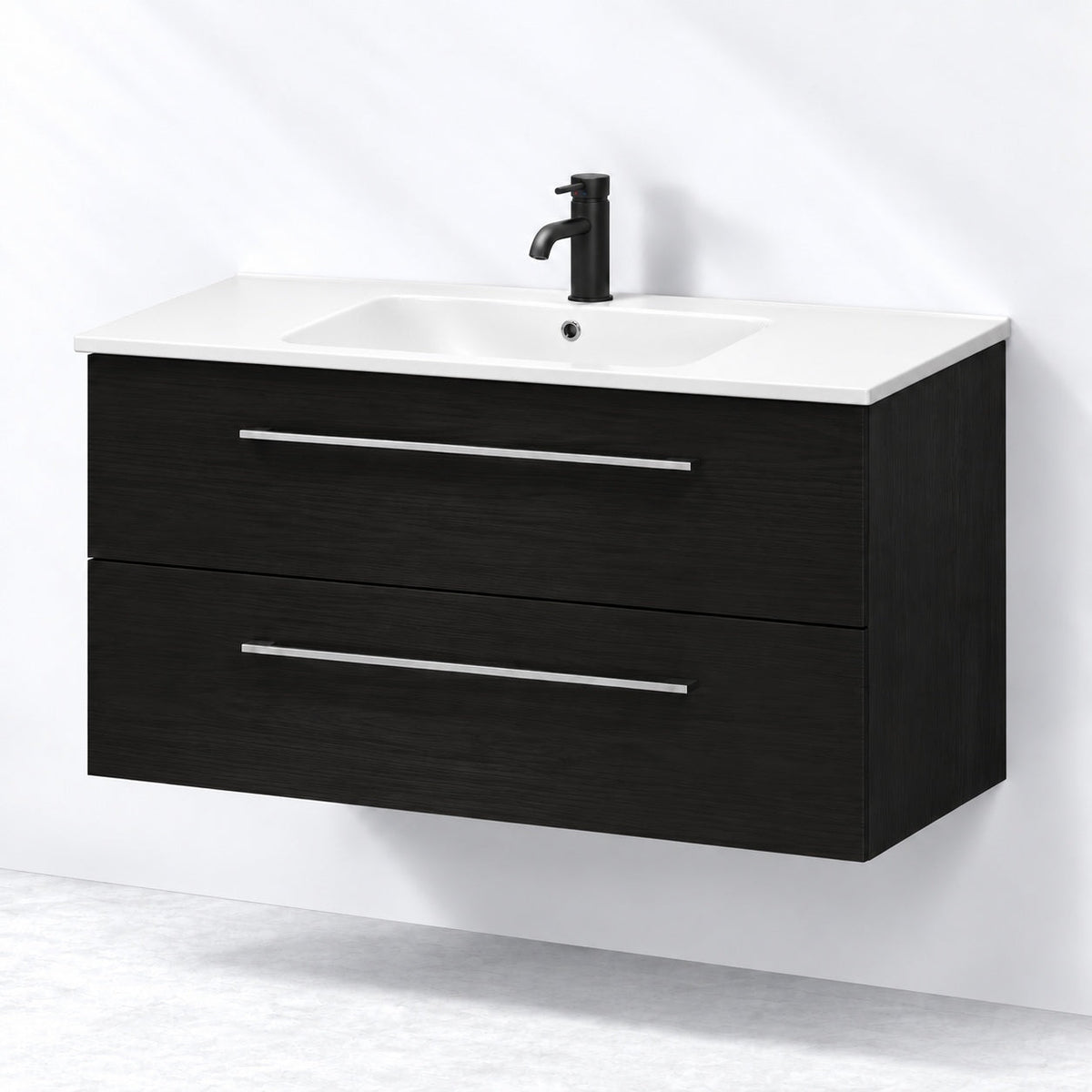 Vanity unit 90 cm in black wood with porcelain basin - Magnor - MASTERSTORE - 8595677171464 - Vanity Units - 75-090-50-22-40 - 8595677171464
