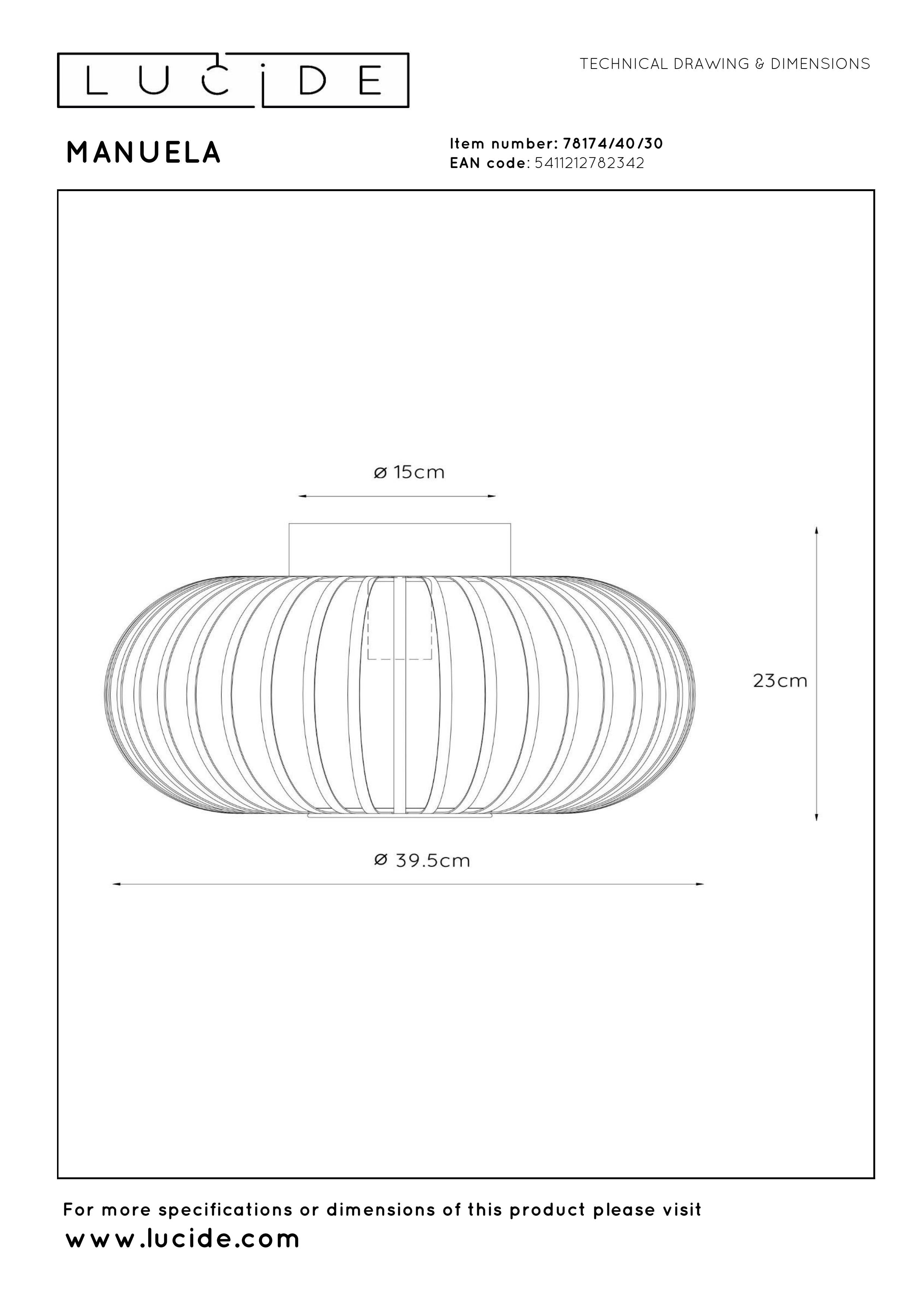 Manuela, Taklampa, Svart - 39,5 cm