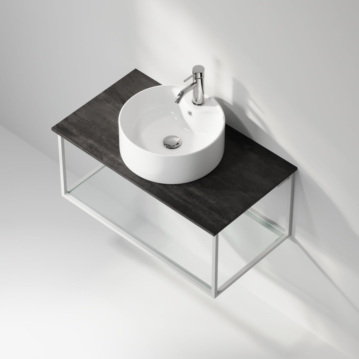 Vanity unit 80 cm in matt white with glass shelf - Stenstorp - MASTERSTORE - 8595677159974 - Vanity Units - 79-080-11-01-40 - 8595677159974