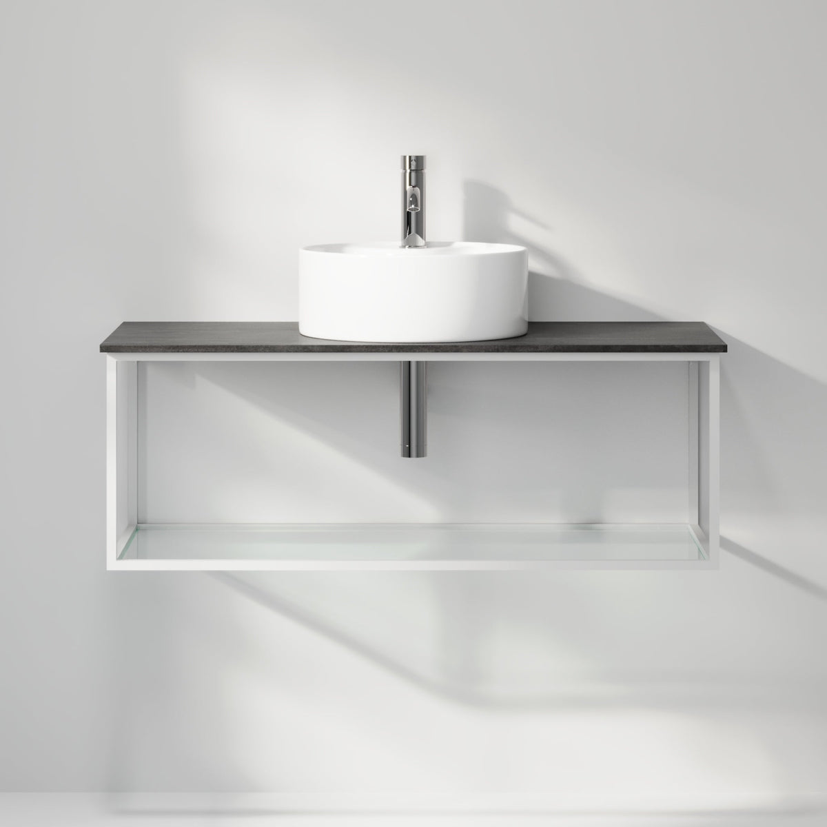 Vanity unit 100 cm in matt white with glass shelf - Stenstorp - MASTERSTORE - 8595677159998 - Vanity Units - 79-100-11-01-40 - 8595677159998