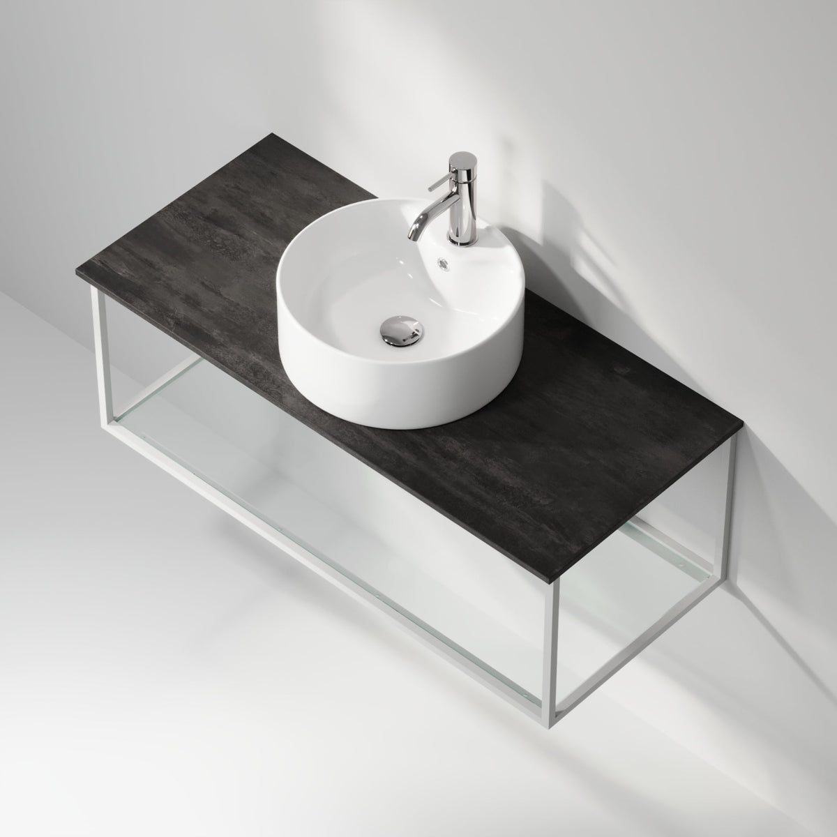 Vanity unit 100 cm in matt white with glass shelf - Stenstorp - MASTERSTORE - 8595677159998 - Vanity Units - 79-100-11-01-40 - 8595677159998