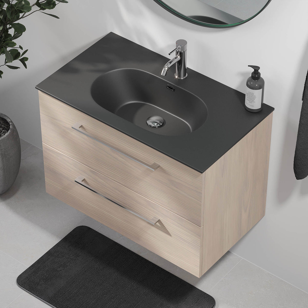 Horten, Furniture Set - Basin & Cabinet, Grey Wood - 60 cm - MASTERSTORE - 8595677190939 - Furniture Set - Code - 75-060-60-33-41 - 8595677190939
