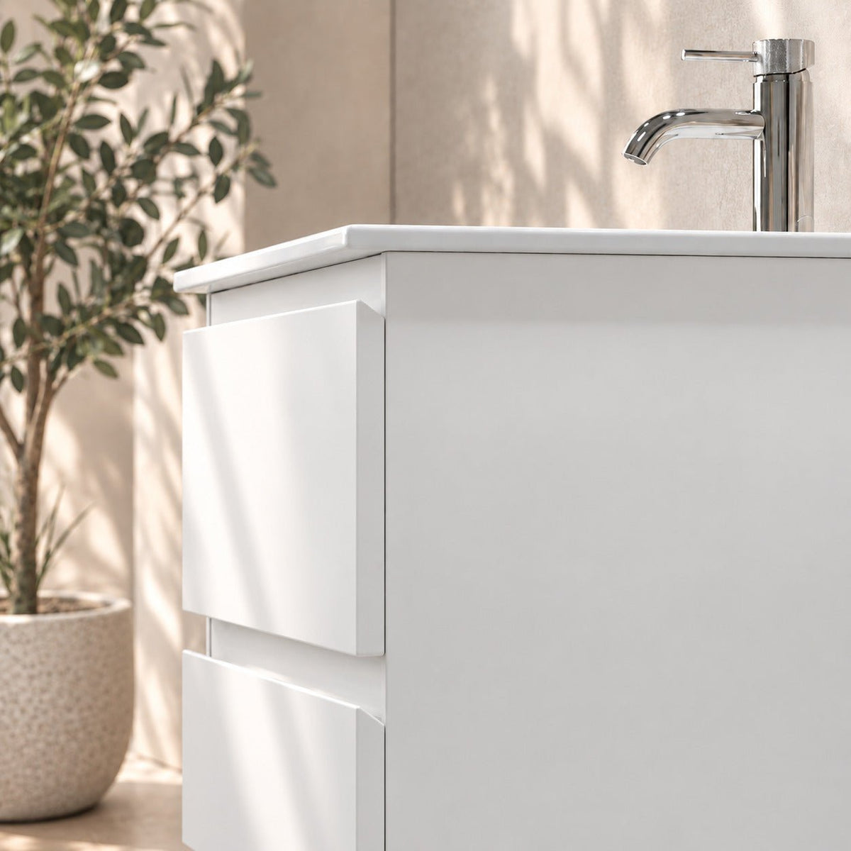 Bathroom furniture with classic integrated fronts - 60x46x50 cm - matt white - ceramic basin - Kenwood - MASTERSTORE - 8595677181029 - Vanity Units - 80-060-04-01-01 - 8595677181029