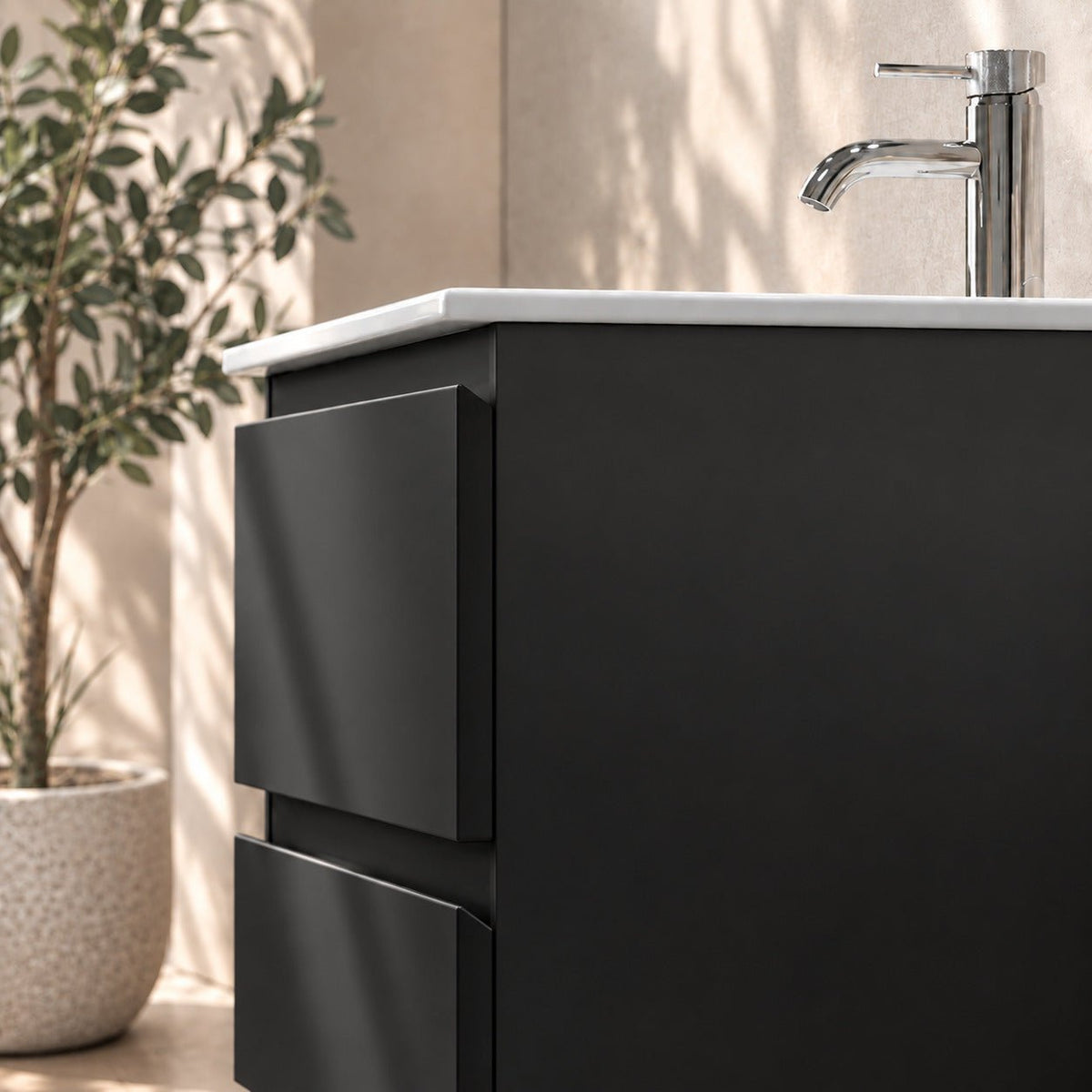 Bathroom furniture with classic integrated fronts - 60x46x50 cm - matt black - ceramic basin - Kenwood - MASTERSTORE - 8595677181036 - Vanity Units - 80-060-04-02-01 - 8595677181036