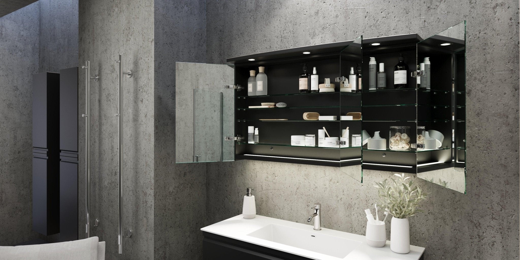 Fredrikstad Spegelskåp med LED belysning, Rund, Svart Matt