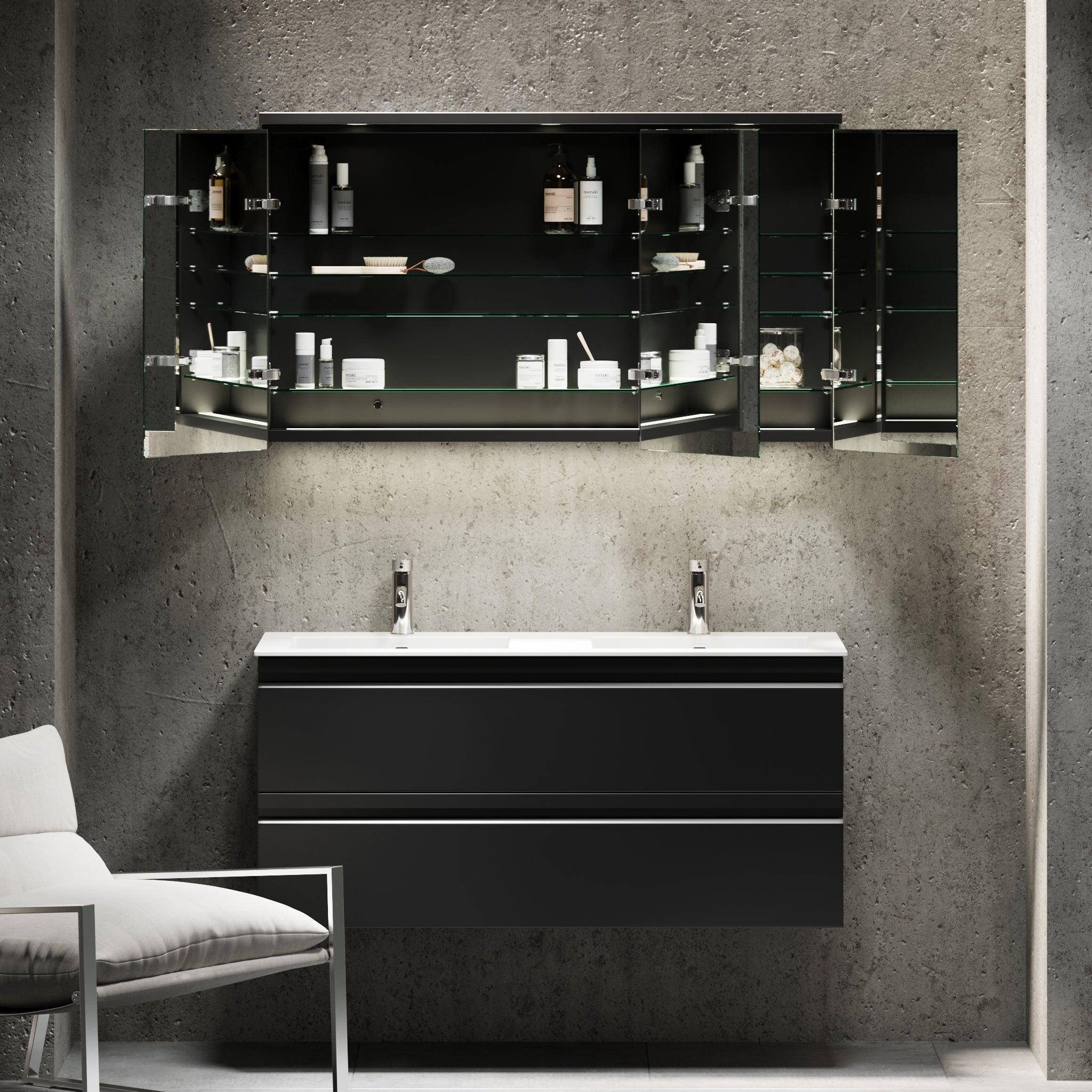 Fredrikstad Spegelskåp med LED belysning, Rund, Svart Matt