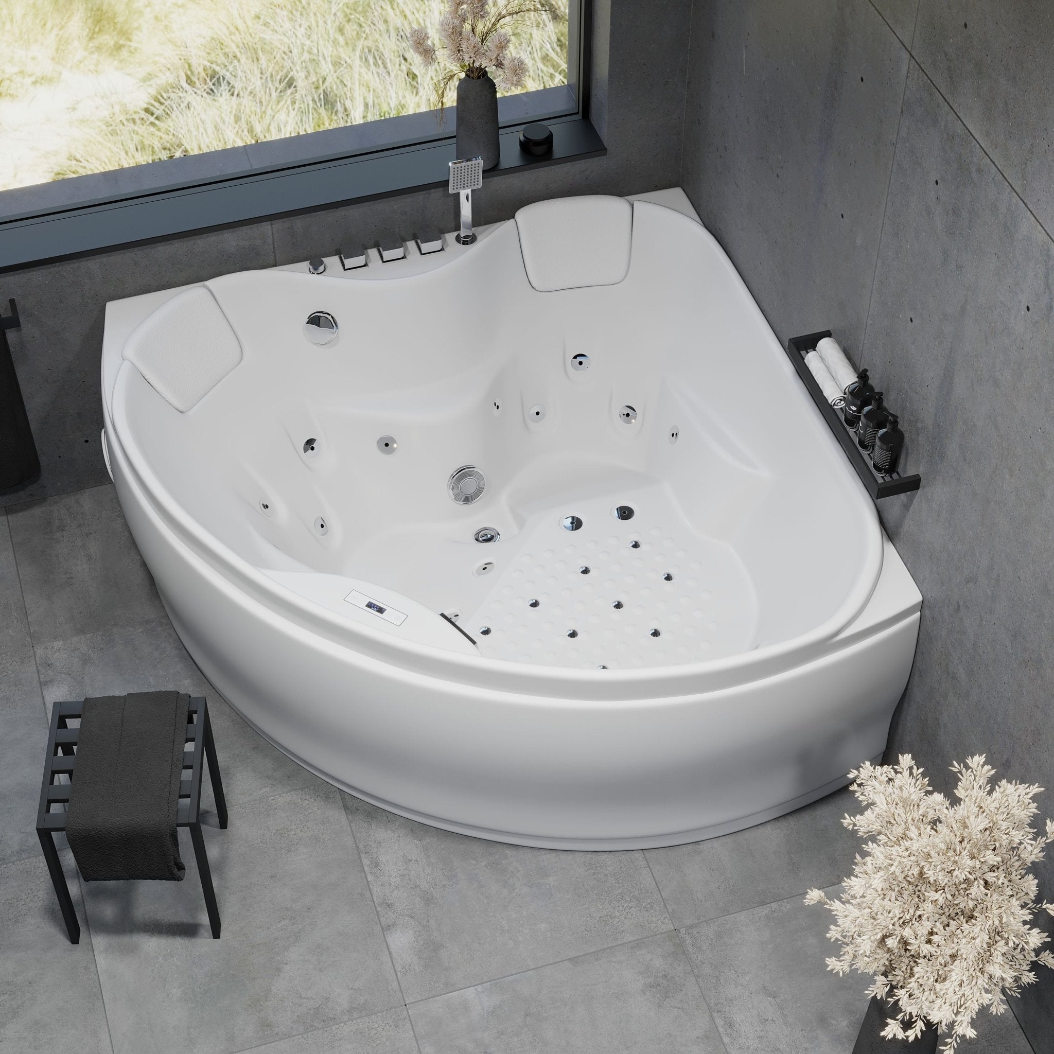Hörnbubbelbadkar - luft - och vattenmassage - 150x150x65 cm - med värme - vit - Ulstrup - Bubbelbadkar - Ærø, Whirpool, White Glossy - 150 cm - MASTERSTORE - 8594175643916 - Whirpool - 12 - 150 - 13 - 11 - 00 - 8594175643916 - 