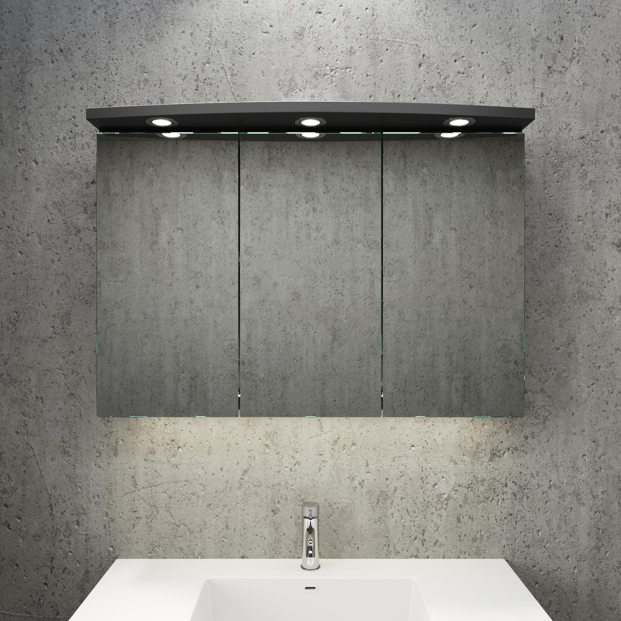 Fredrikstad Spegelskåp med LED belysning, Rund, Svart Matt