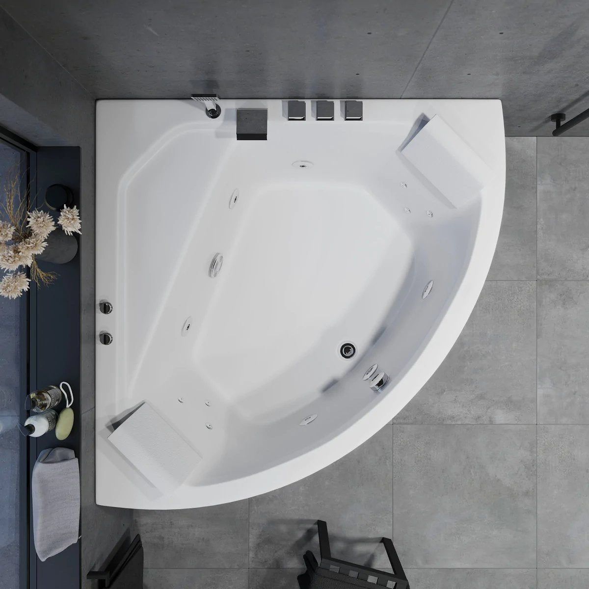 Hörnbubbelbadkar - luft - och vattenmassage - 130x130x58 cm - med värme - vit - Ulstrup - Bubbelbadkar - Corner whirlpool bathtub - air and hydromassage - 130x130x58 cm - with heating - white - Ulstrup - MASTERSTORE - 8594175645446 - Whirpool Bathtub - 12 - 130 - 03 - 11 - 00 - 8594175645446 - 