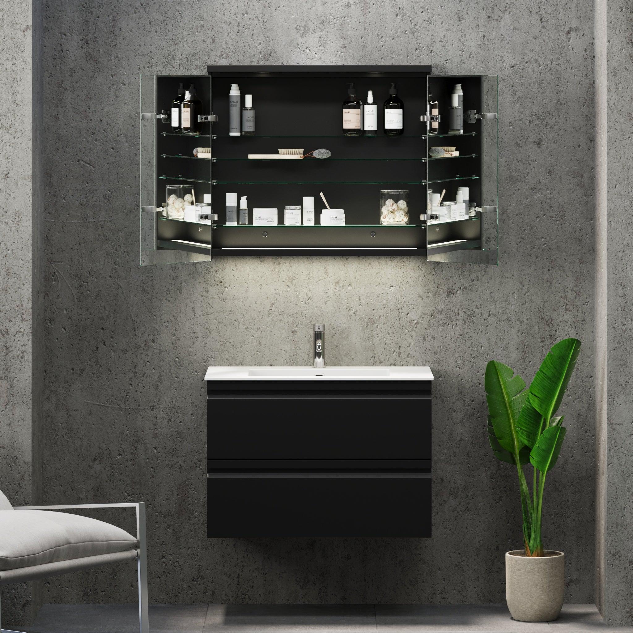 Fredrikstad Spegelskåp med LED belysning, Rund, Svart Matt