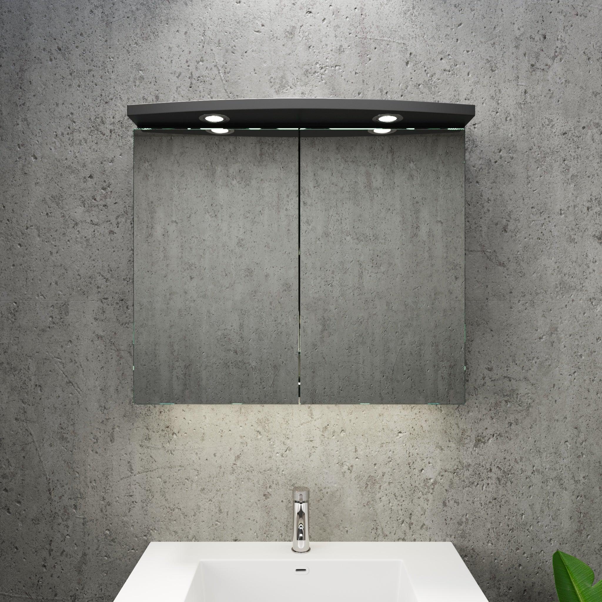 Fredrikstad Spegelskåp med LED belysning, Rund, Svart Matt