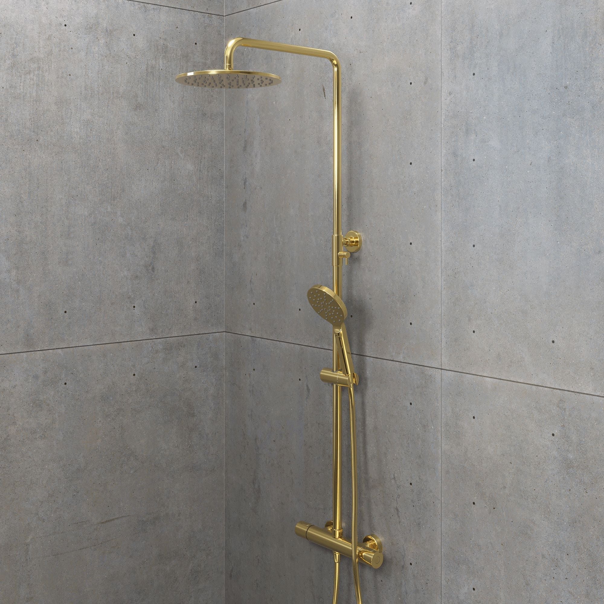 Takduschset med termostatblandare 160mm C/C - Ø250 mm takdusch, handdusch - blank mässing - Dragør - Duschsystem - Dragør, Shower Tube Set, Shiny Gold - 16 cm - MASTERSTORE - 8595677102420 - Showersystem - 31 - 120 - 07 - 64 - 00 - 8595677102420 - 