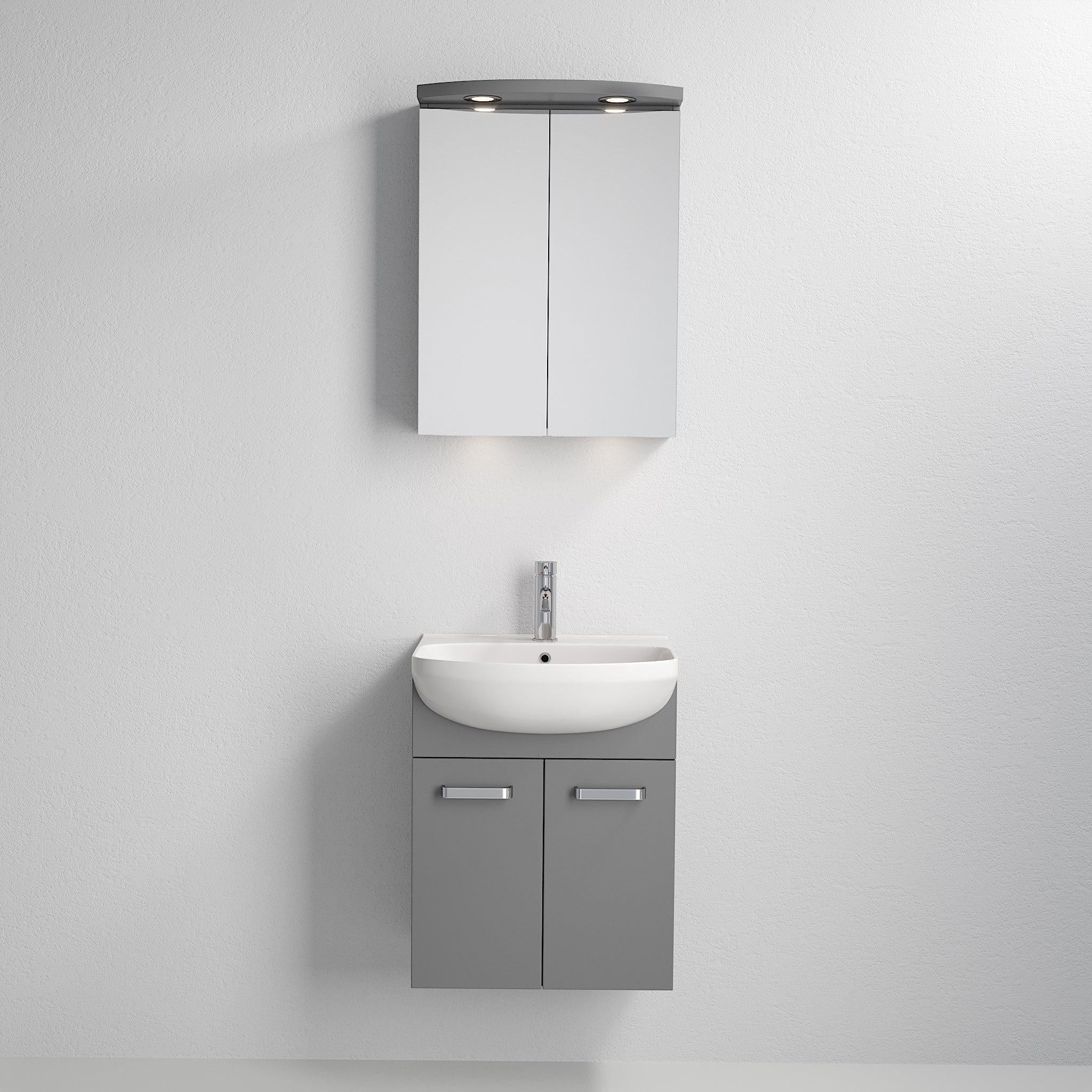 Badrumsmöbelpaket med underskåp, spegeskåp och tvättställ i porslin - 50 cm - mattgrå - Vang - Tvättställsskåp - Vang, Furniture Set - One Box, Grey Mat - 50,4 cm - MASTERSTORE - 8595677118070 - Furniture Set - One Box - 09 - 050 - 00 - 03 - 00 - 8595677118070 - 