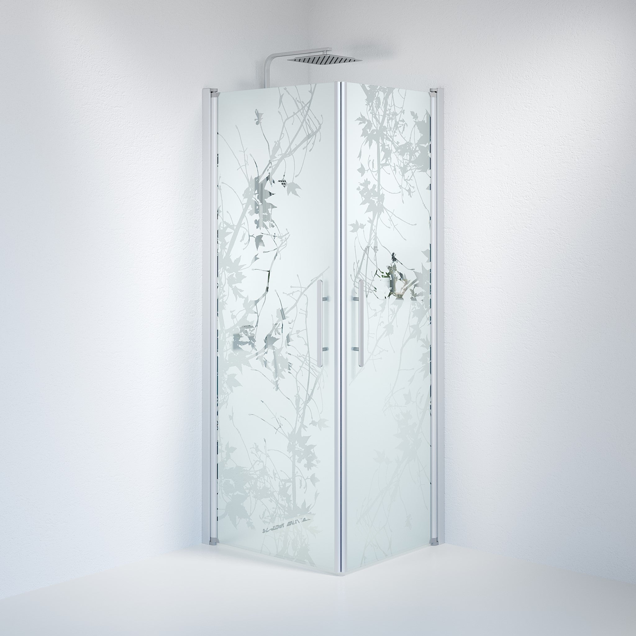 Vänern Duschhörn, Rak, Frostat Decor Glas, Borstad Aluminium Profil