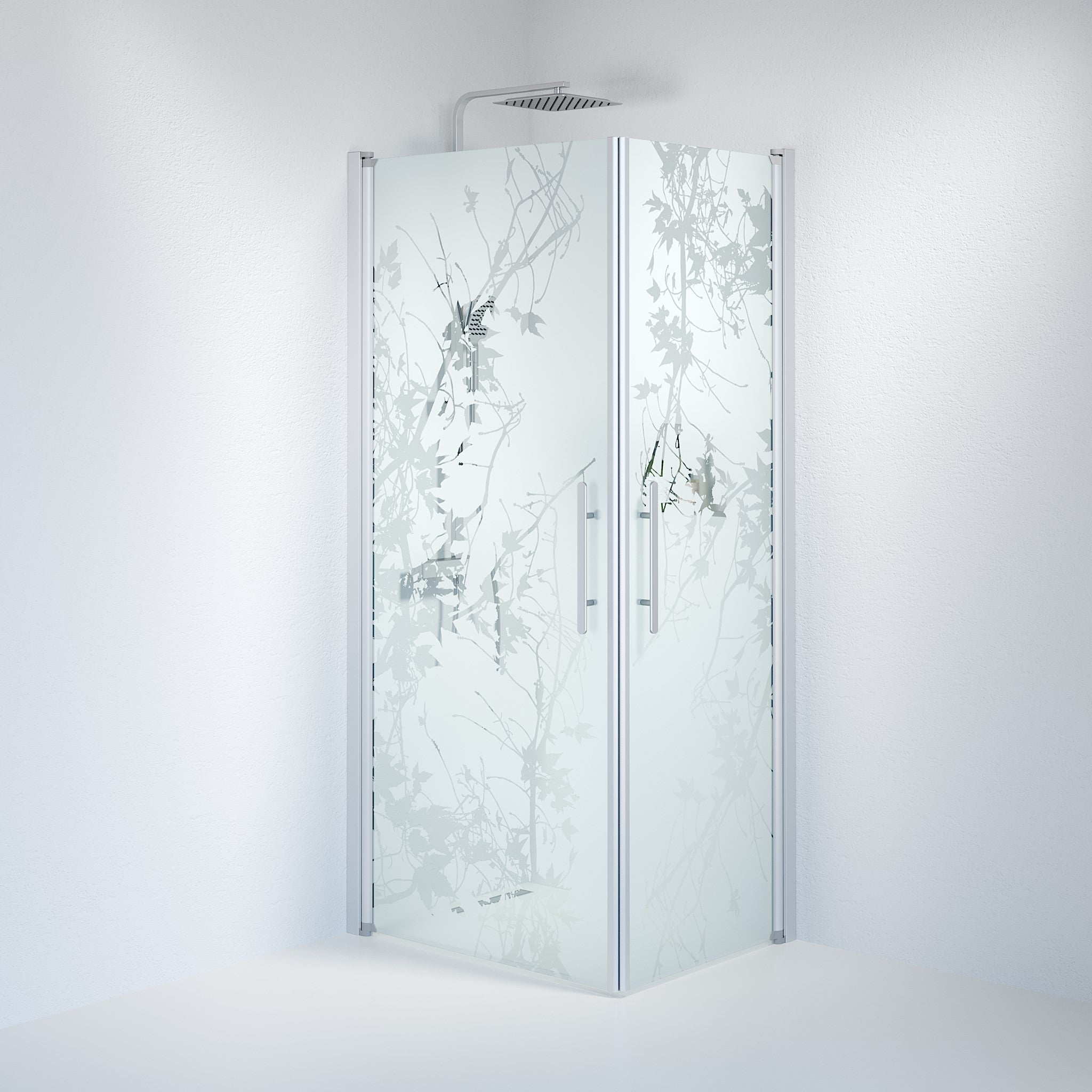 Vänern Duschhörn, Rak, Frostat Decor Glas, Borstad Aluminium Profil