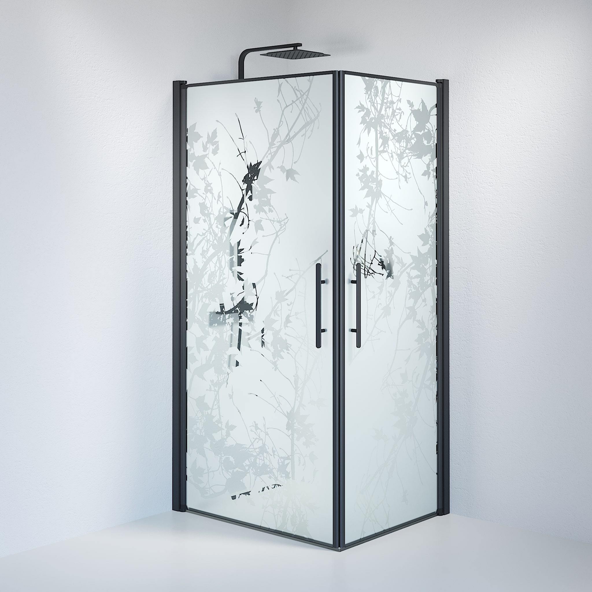 Duschhörna fyrkantig 80x80x198 cm - 6 mm frostad dekor nanoglas - svart profil - Vänern - Duschhörn - Square - Decor, Shower Enclosure Set - Code, Decor/Black - 80 cm - MASTERSTORE - 8595677120714 - Shower Enclosure Set - Code - 36 - 808 - 02 - 54 - 00 - 8595677120714 - 