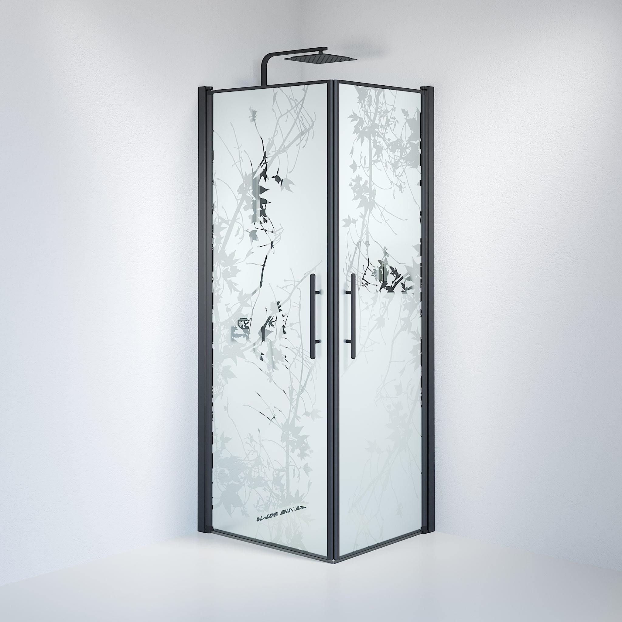 Duschhörna fyrkantig 80x80x198 cm - 6 mm frostad dekor nanoglas - svart profil - Vänern - Duschhörn - Square - Decor, Shower Enclosure Set - Code, Decor/Black - 80 cm - MASTERSTORE - 8595677120714 - Shower Enclosure Set - Code - 36 - 808 - 02 - 54 - 00 - 8595677120714 - 