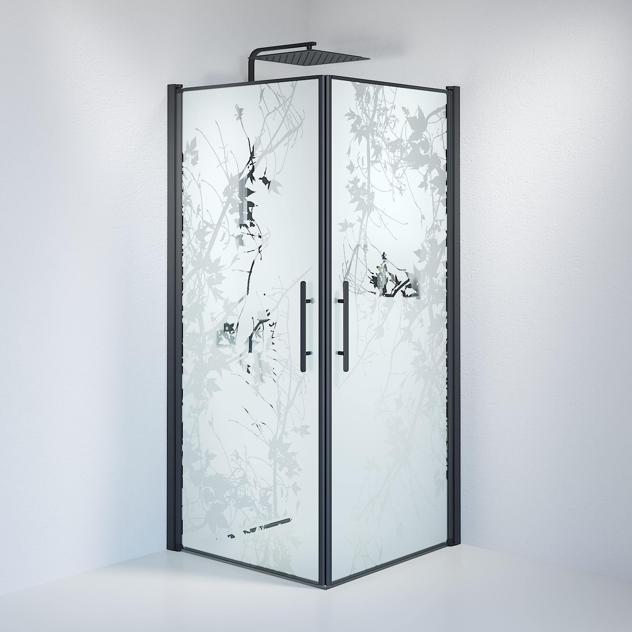 Duschhörna fyrkantig 80x80x198 cm - 6 mm frostad dekor nanoglas - svart profil - Vänern - Duschhörn - Square - Decor, Shower Enclosure Set - Code, Decor/Black - 80 cm - MASTERSTORE - 8595677120714 - Shower Enclosure Set - Code - 36 - 808 - 02 - 54 - 00 - 8595677120714 - 