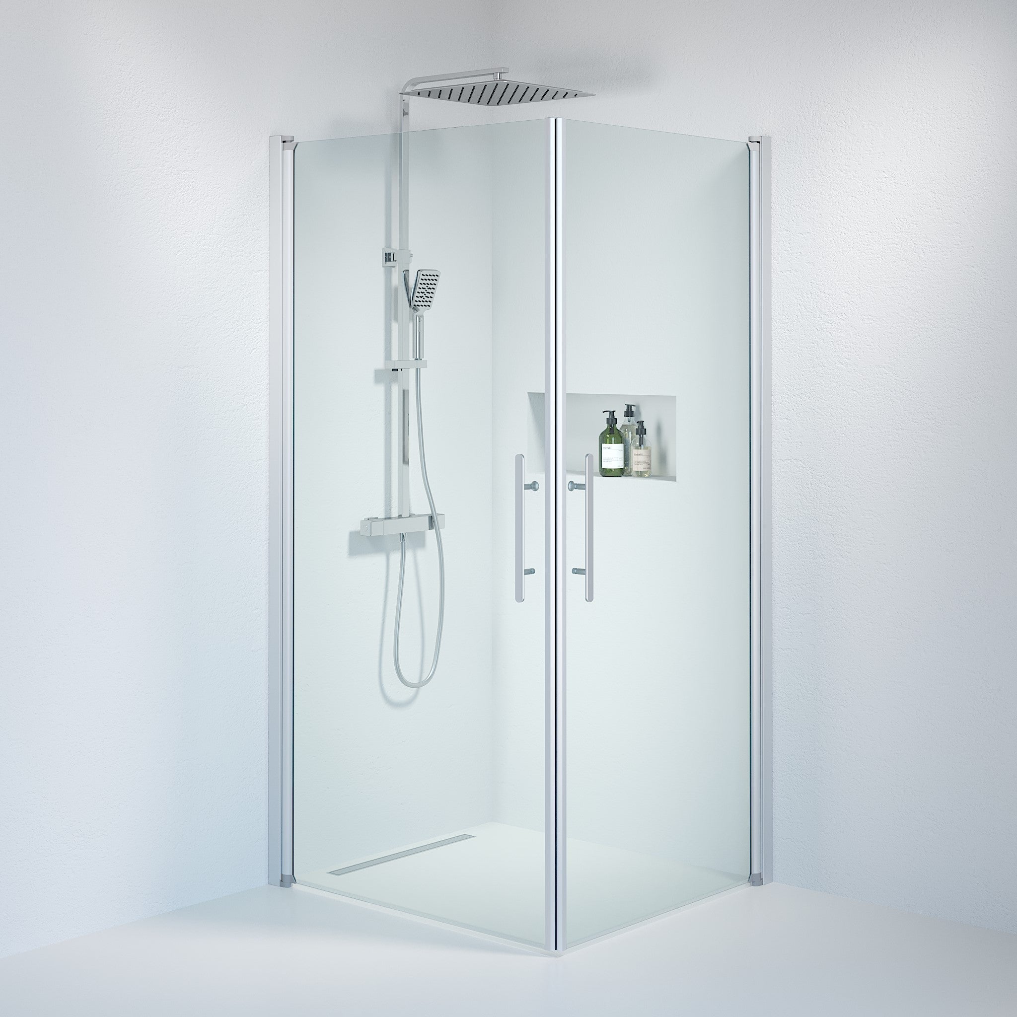 Duschhörna fyrkantig 80x90x198 cm - 6 mm klart nanoglas - borstad aluminiumprofil - Vänern - Duschhörn - Square - Clear, Shower Enclosure Set - Code, Clear/Satin - 80 cm - MASTERSTORE - 8595677120929 - Shower Enclosure Set - Code - 36 - 809 - 67 - 50 - 00 - 8595677120929 - 