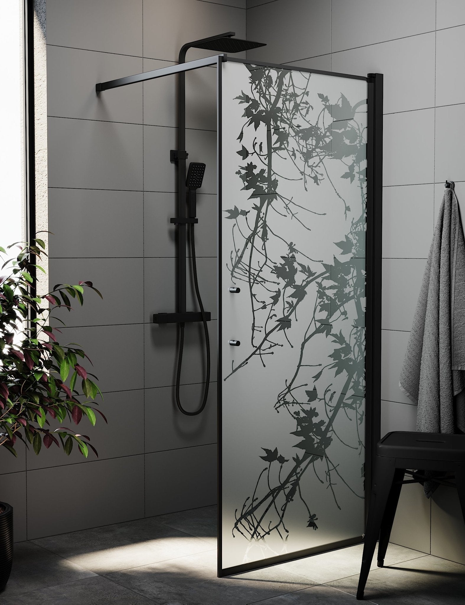 Fast duschvägg med stabiliseringsstag 80x198 cm - 6 mm frostad dekor nanoglas - svart profil - Vänern - Duschväggar - Wall - Decor, Shower Enclosure Set - Code, Decor/Black - 80 cm - MASTERSTORE - 8595677121490 - Shower Enclosure Set - Code - 39 - 080 - 02 - 54 - 00 - 8595677121490 - 