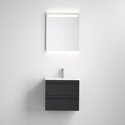 Badrumsmöbelpaket med underskåp, LED - spegel och tvättställ i porslin - 56 cm - mattgrå - Vedø - Tvättställsskåp - Vedø, Furniture Set - One Box, Black Mat - 56 cm - MASTERSTORE - 8595677133172 - Furniture Set - One Box - 09 - 056 - 20 - 02 - 00 - 8595677133172 - 