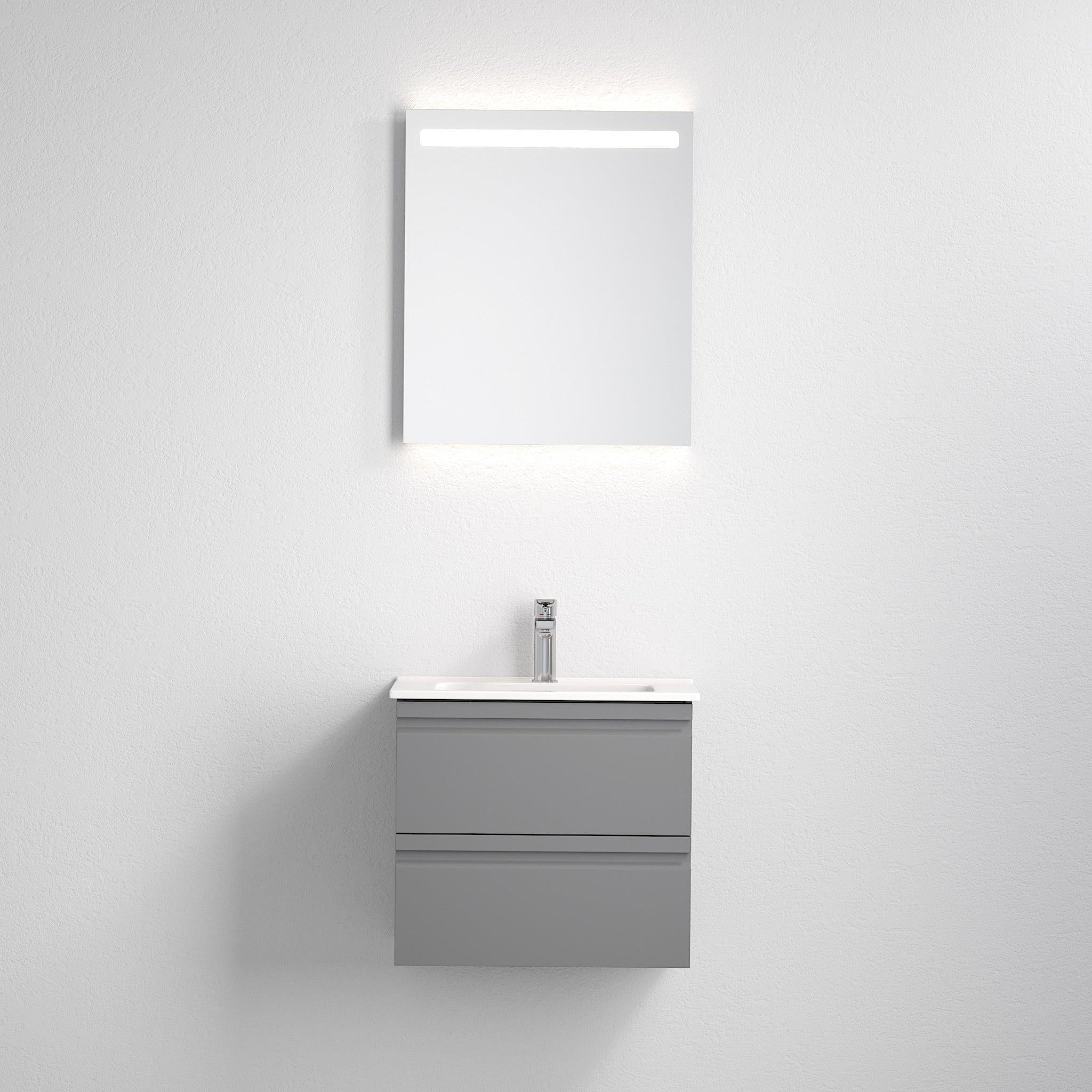 Badrumsmöbelpaket med underskåp, LED - spegel och tvättställ i porslin - 56 cm - mattsvart - Vedø - Tvättställsskåp - Vedø, Furniture Set - One Box, Grey Mat - 56 cm - MASTERSTORE - 8595677133196 - Furniture Set - One Box - 09 - 056 - 20 - 03 - 00 - 8595677133196 - 