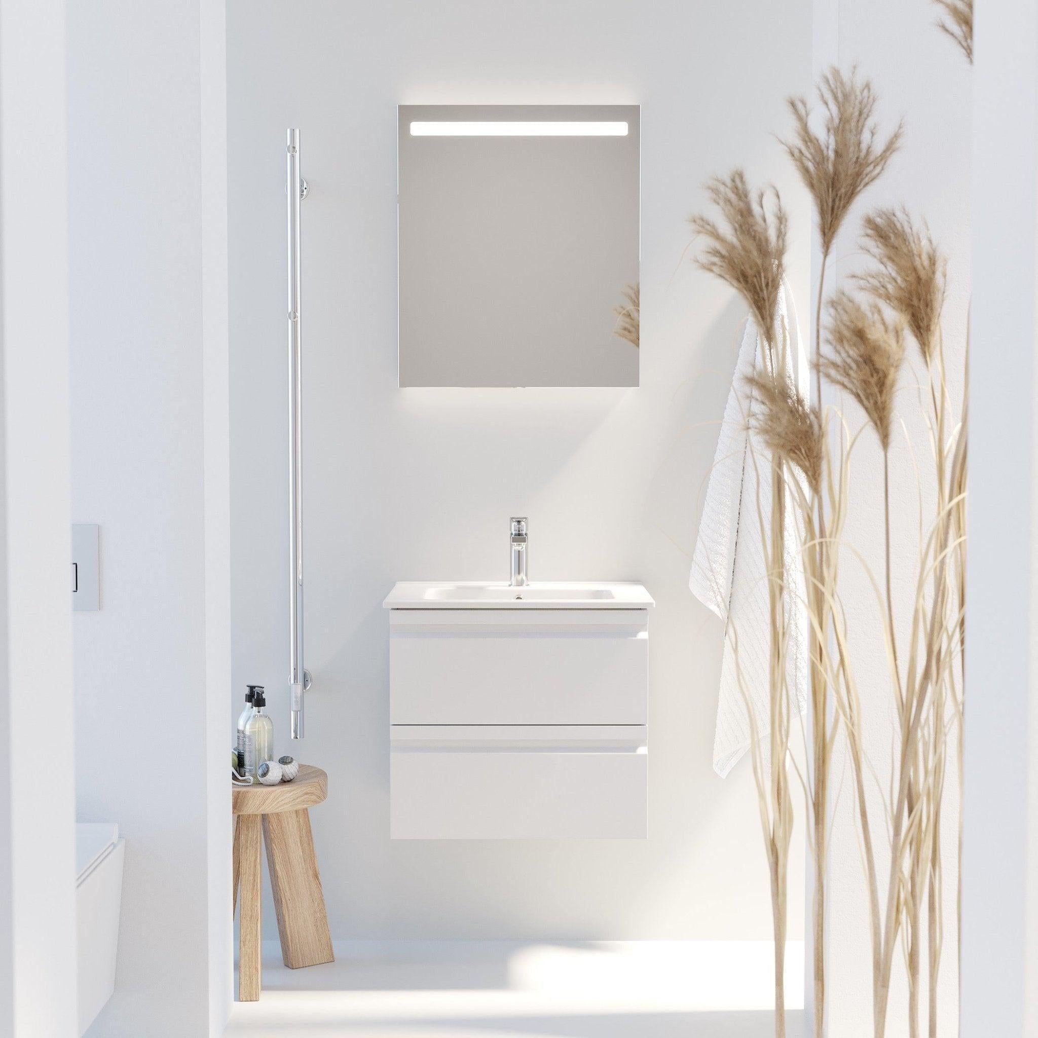 Badrumsmöbelpaket med underskåp, LED - spegel och tvättställ i porslin - 56 cm - mattsvart - Vedø - Tvättställsskåp - Vedø, Furniture Set - One Box, Grey Mat - 56 cm - MASTERSTORE - 8595677133196 - Furniture Set - One Box - 09 - 056 - 20 - 03 - 00 - 8595677133196 - 